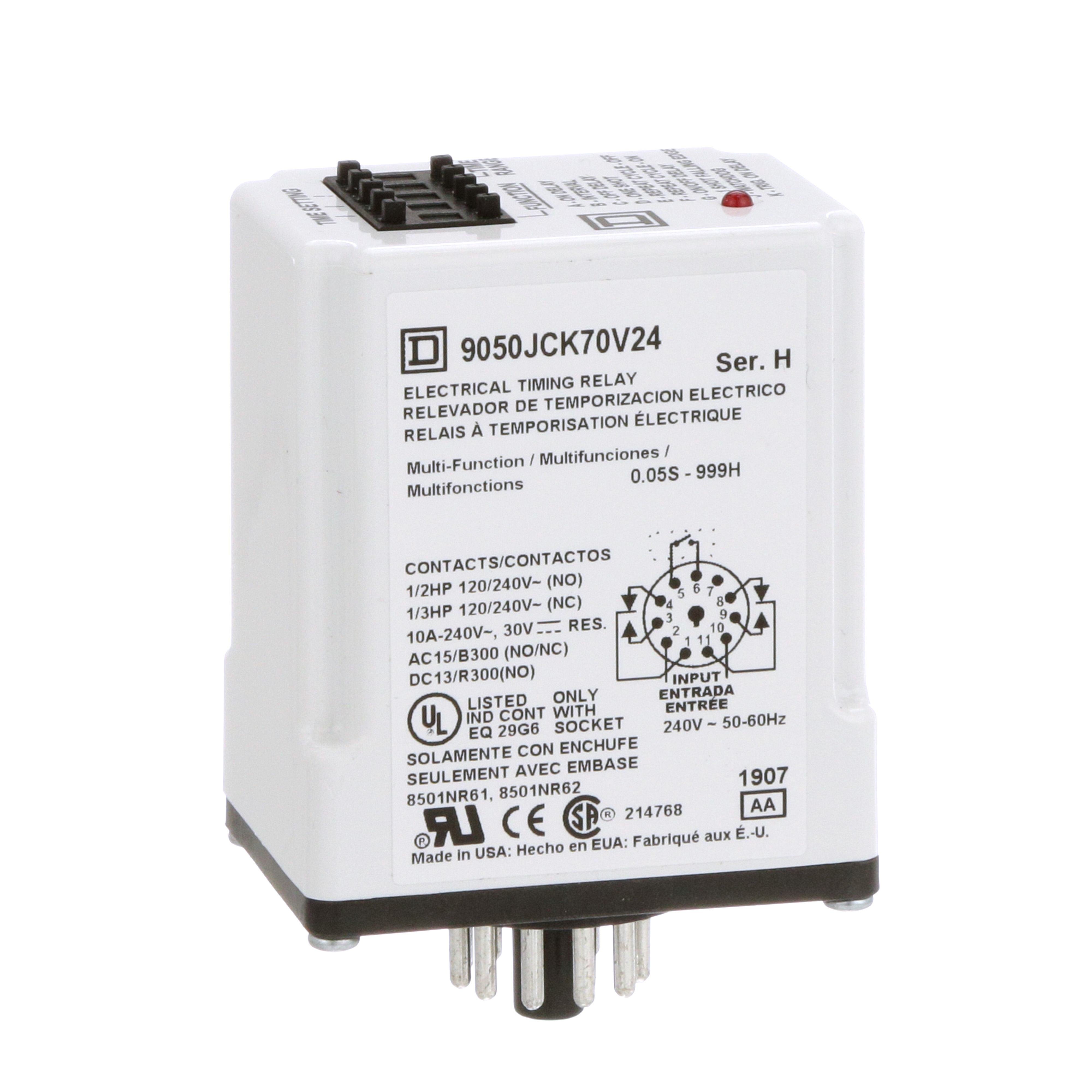 Picture of 9050JCK70V24 - Timing Relay, Type JCK, plug In, multifunction, programmable, 0.5 second to 999 hours, 10A, 240 VAC, 240 VAC 50/60 Hz