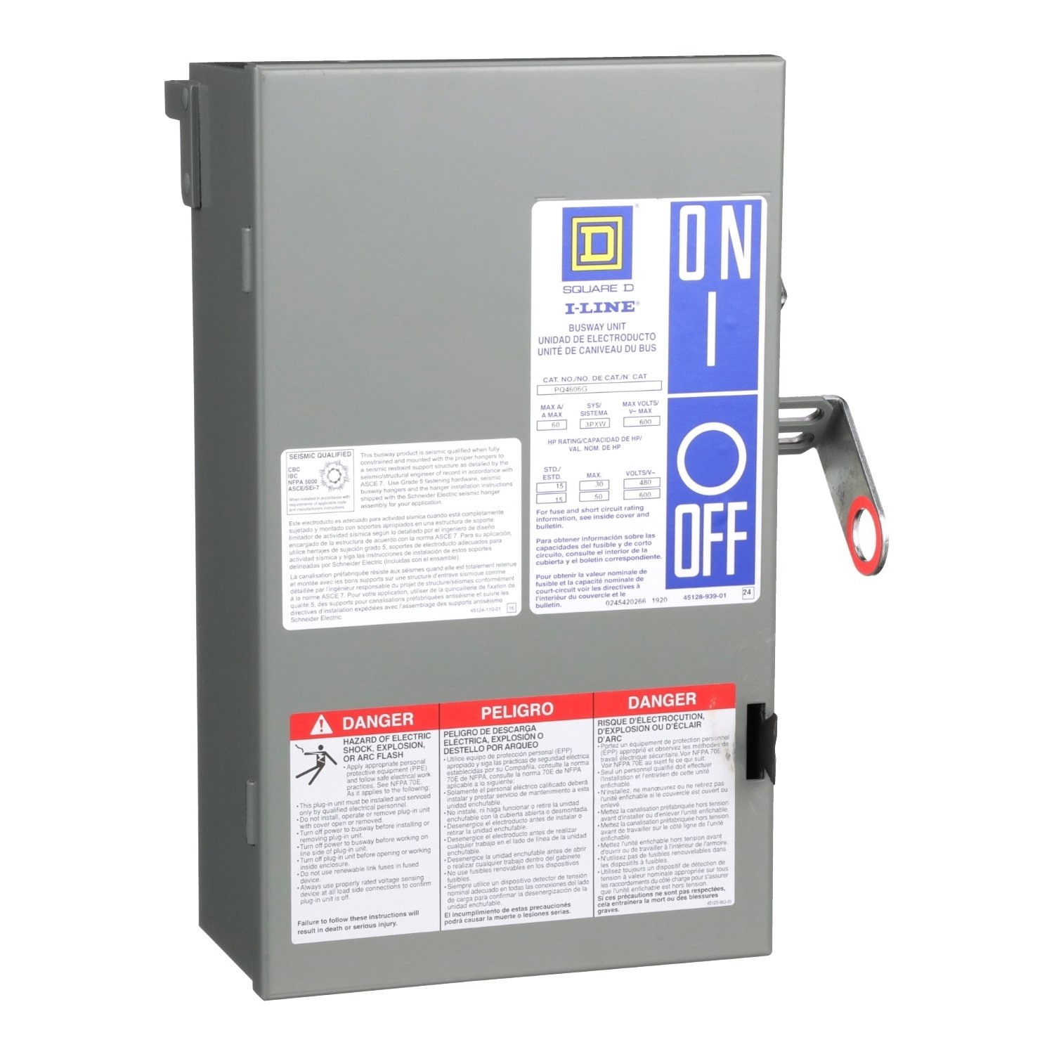 Picture of PQ4606G - Fusible Busway, Plug-In Unit, 60A, 4 pole, 3 fuse and G, 277/480VAC, Class R