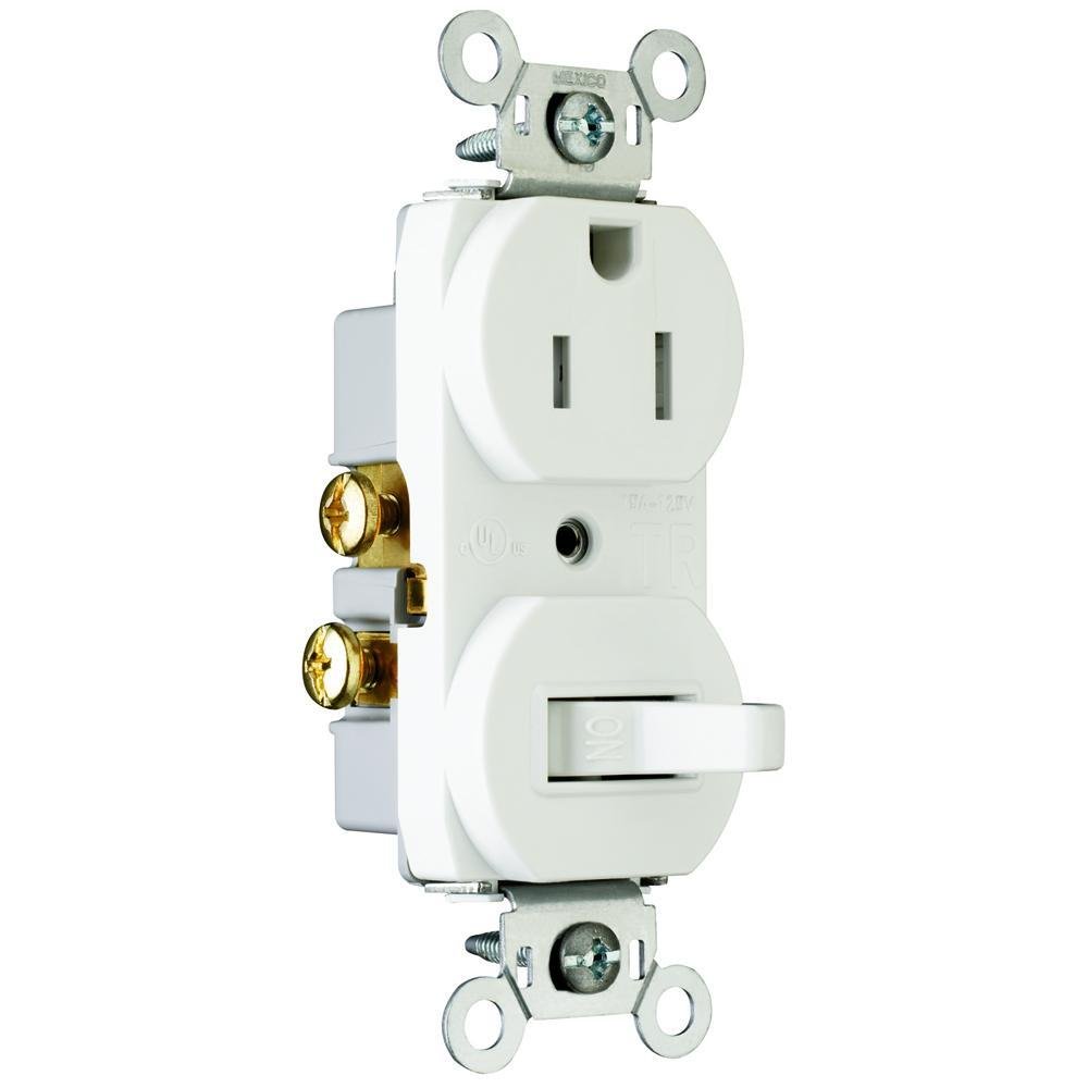 691-TRW - 15A 120V/125V Combination Single-Pole Toggle Switch and Tamper-Resistant Single Receptacle, White