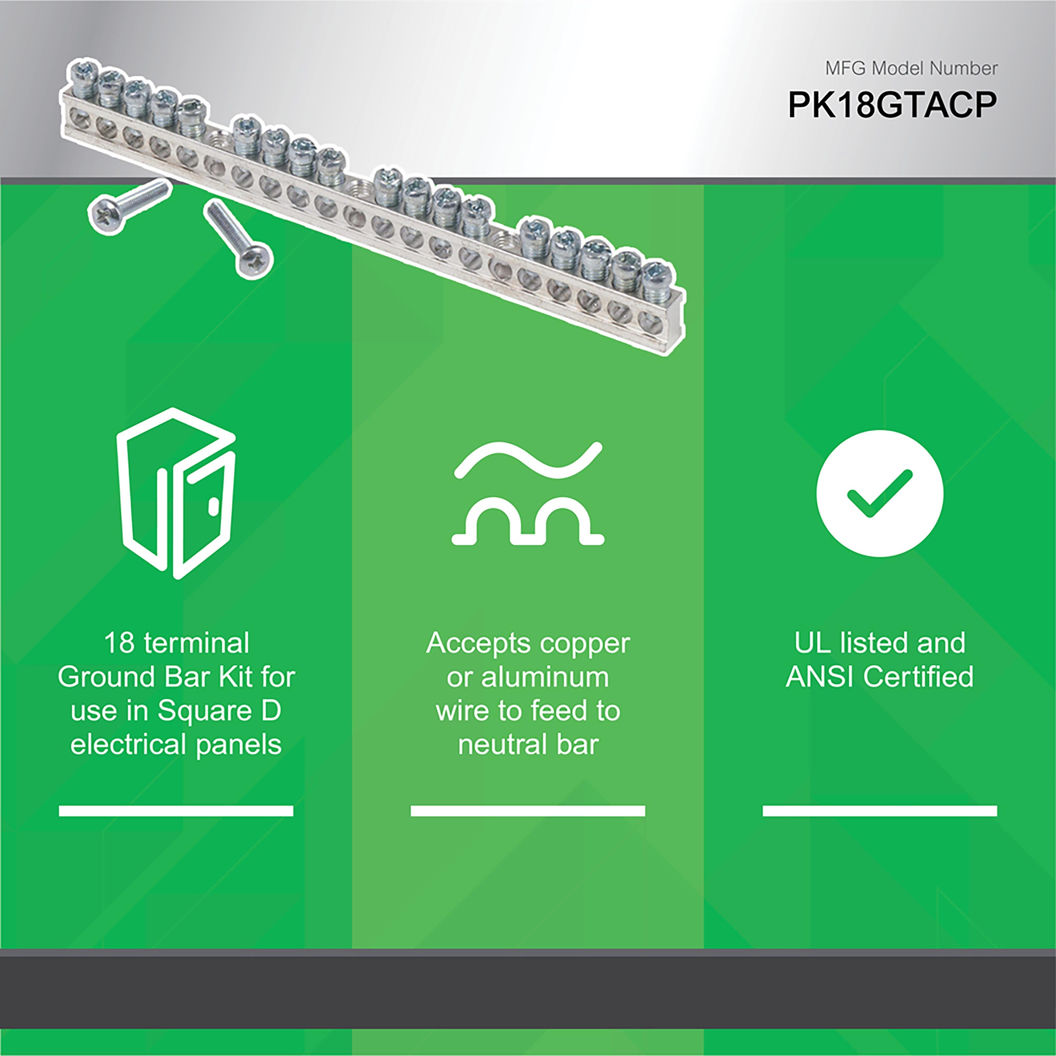 Picture of PK18GTA - Load center accessory, QO/Homeline, ground bar kit, 18 terminals
