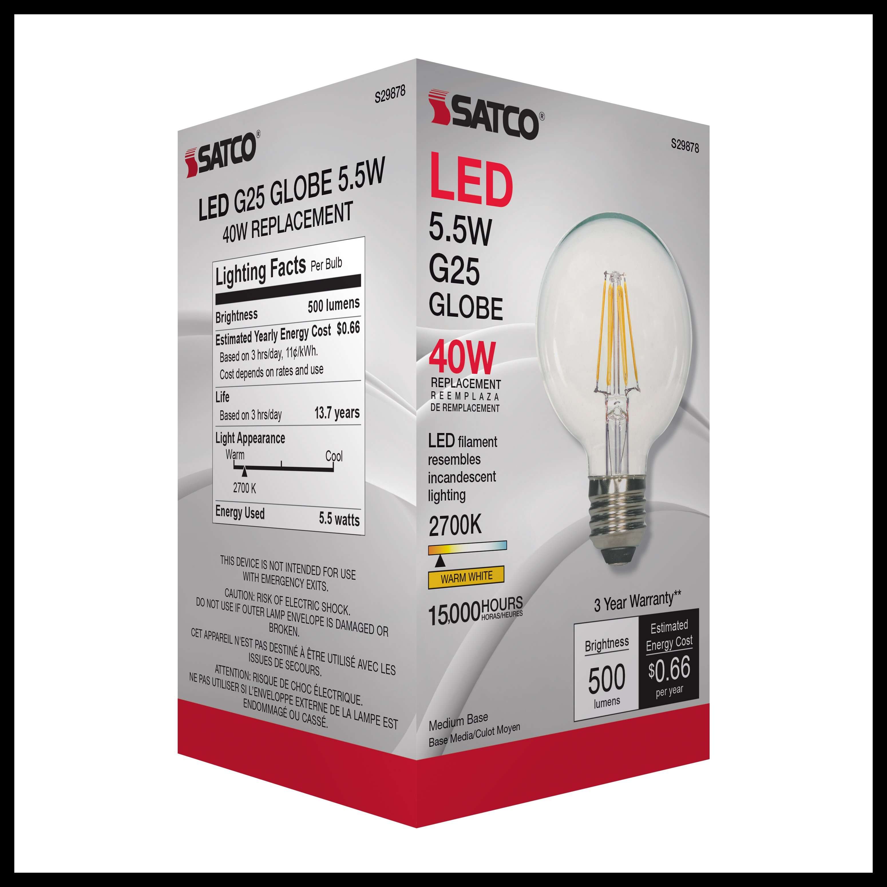 Picture of S29878 - 5.5 Watt G25 LED - Clear - Medium base - 2700K - 500 Lumens - 120 Volt