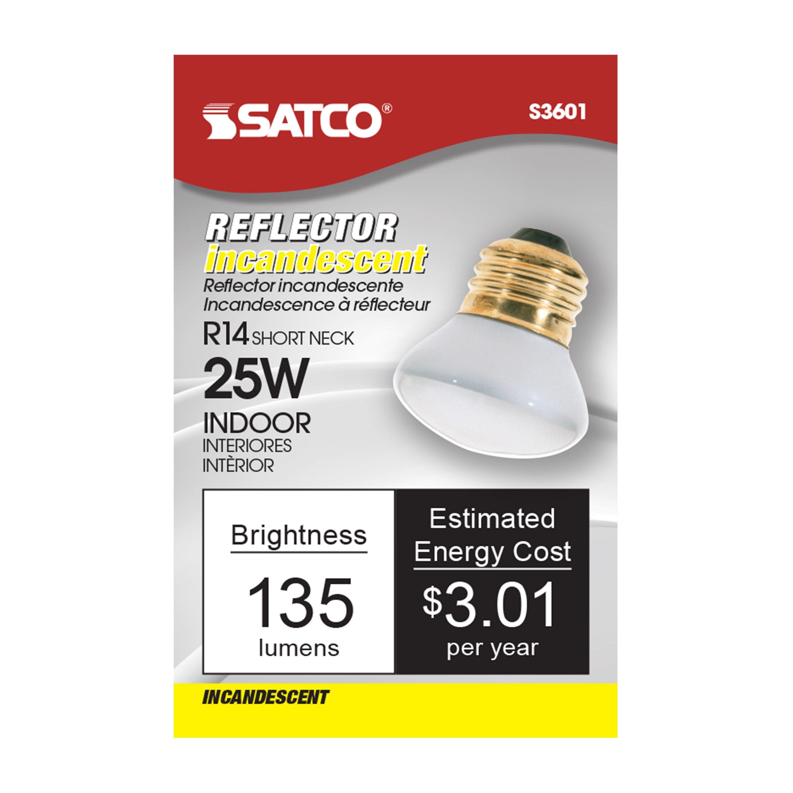 Picture of S3601 - 25 Watt R14 Stubby Incandescent - Clear - 1500 Average rated hours - 135 Lumens - Medium base - 120 Volt
