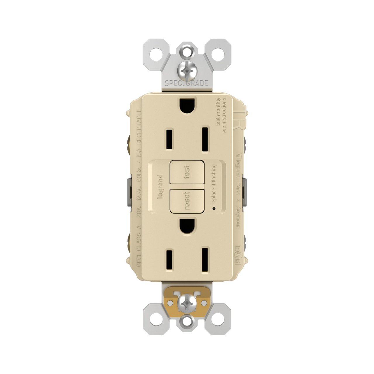 Picture of 1597-TRI - radiant® Tamper-Resistant 15A Duplex Self-Test GFCI Receptacles with SafeLock® Protection, Ivory