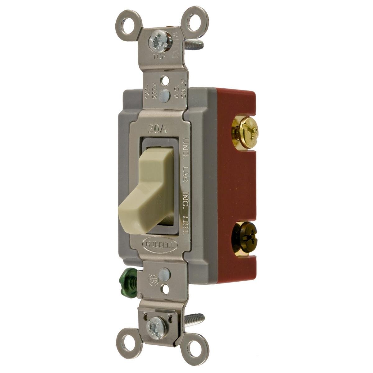 HBL1223I - Switches and Lighting Controls, Extra Heavy Duty Industrial Grade, Toggle Switches, General Purpose AC, Three Way, 20A 120/277V AC, Back and Side Wired, Ivory Toggle