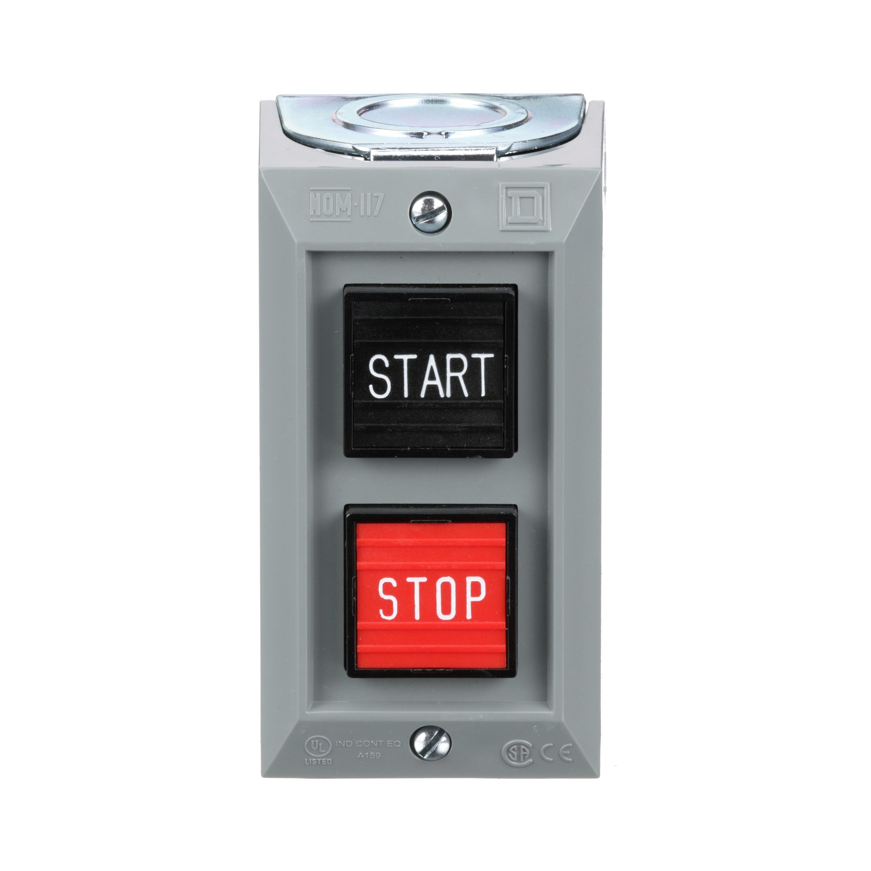 9001BG201 - Complete control station, Harmony 9001B, 2 push buttons START/STOP, 5A, 600V AC, 1NO + 1NC, NEMA 1