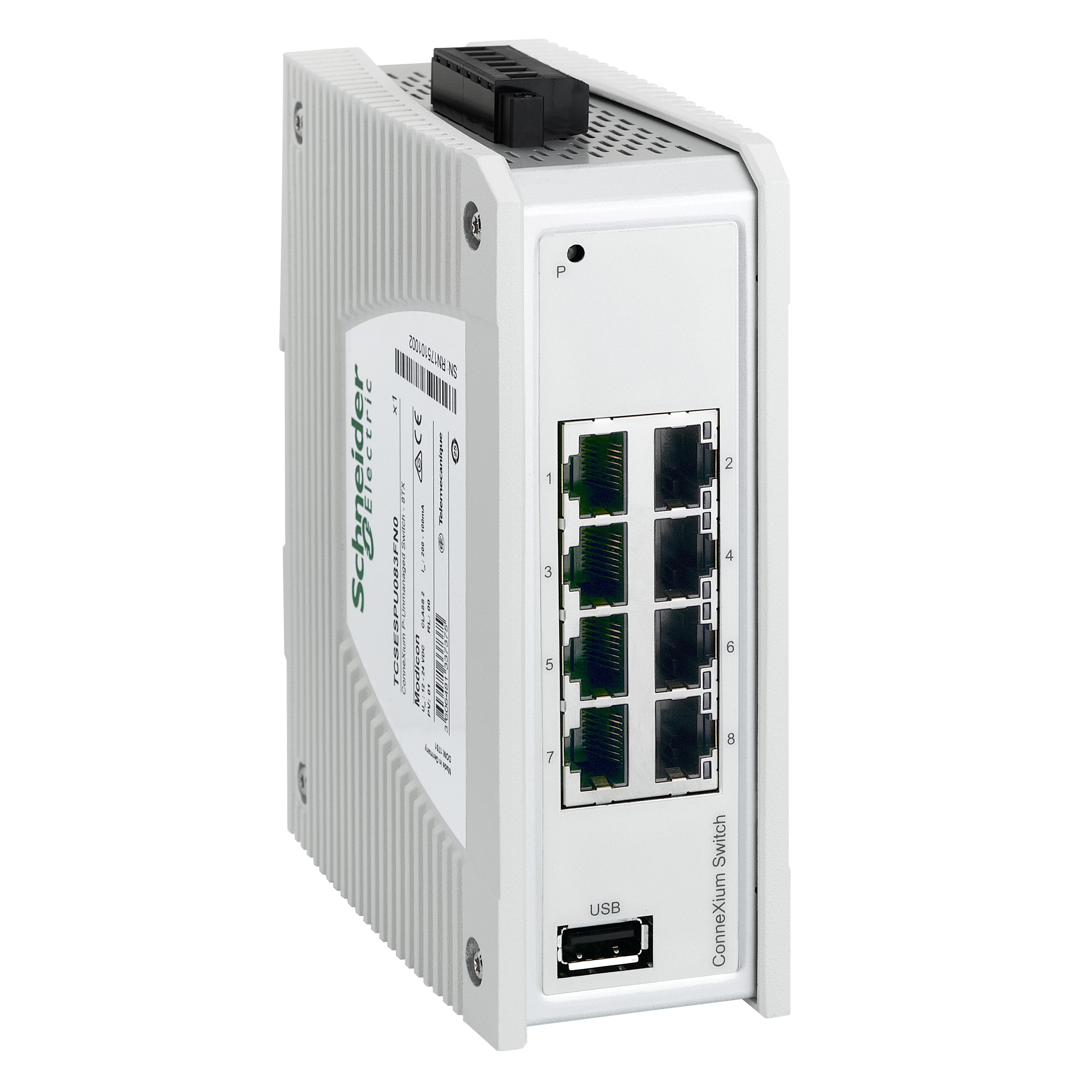 TCSESPU083FN0 - network switch, Modicon Networking, premium unmanaged, 8 ports for copper
