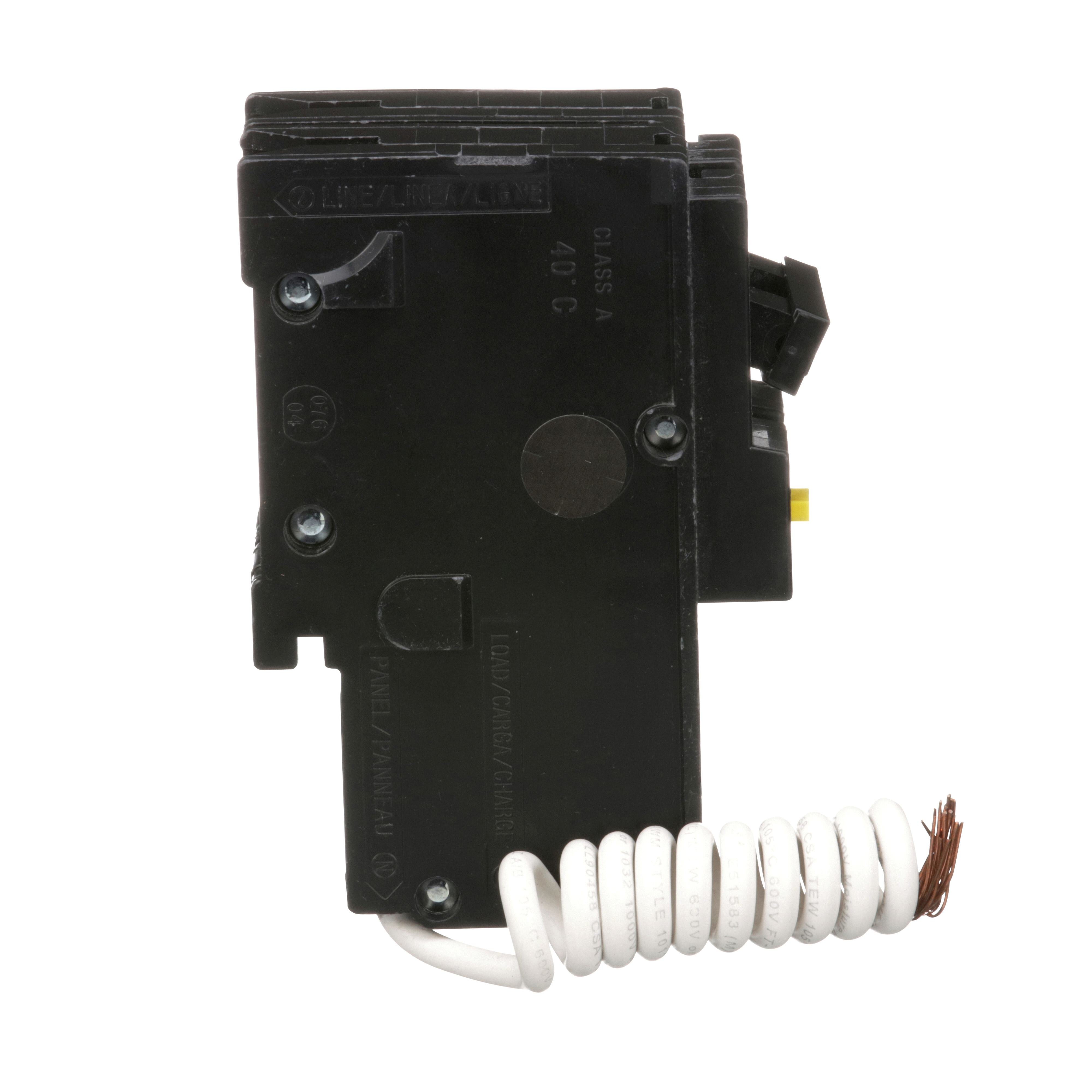 Picture of HOM215GFI - Mini circuit breaker, Homeline, 15A, 2 pole, 120/240VAC, 10kA AIR, ground fault class A, plug in, UL