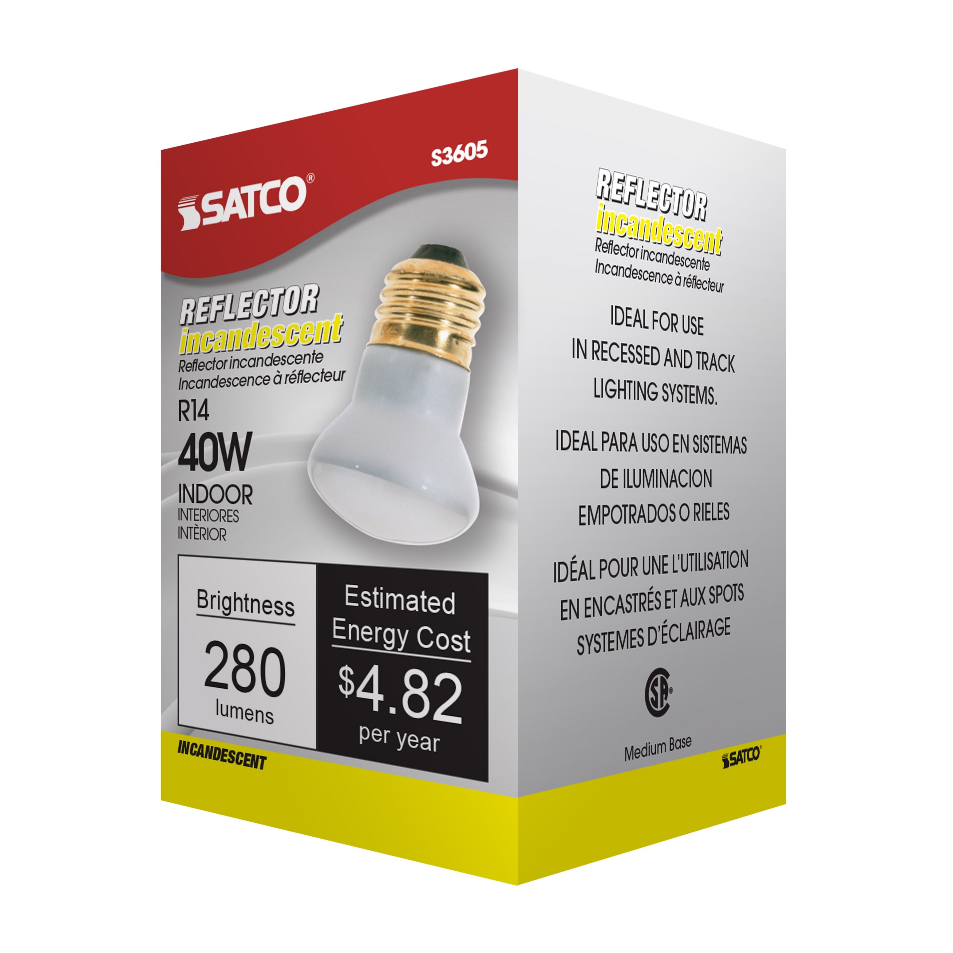 Picture of S3605 - 40 Watt R14 Incandescent - Clear - 1500 Average rated hours - 280 Lumens - Medium base - 120 Volt