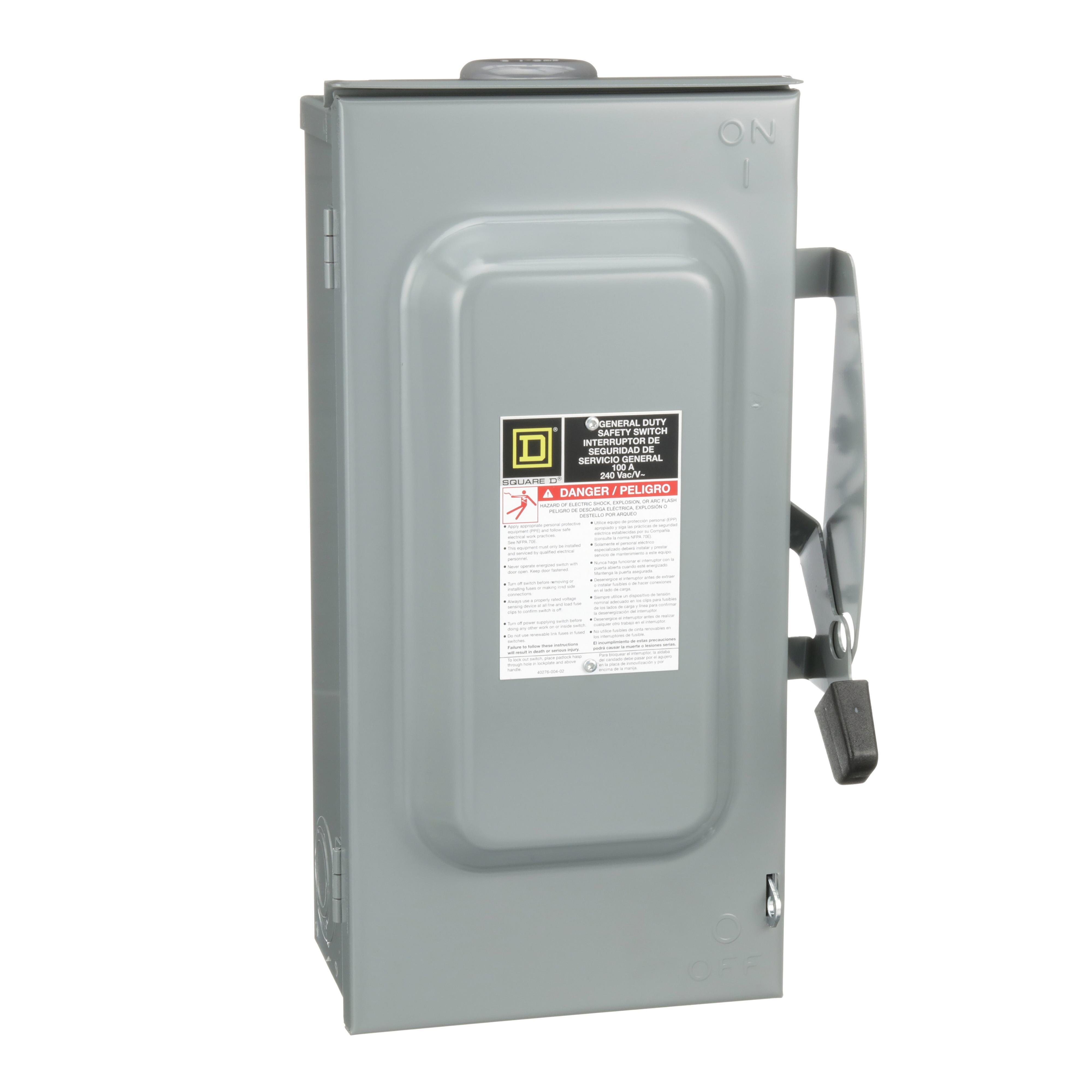 DU323RB - Safety switch, general duty, non fusible, 100A, 3 pole, 3 wire, 30hp, 240VAC, NEMA 3R, bolt on hub provision