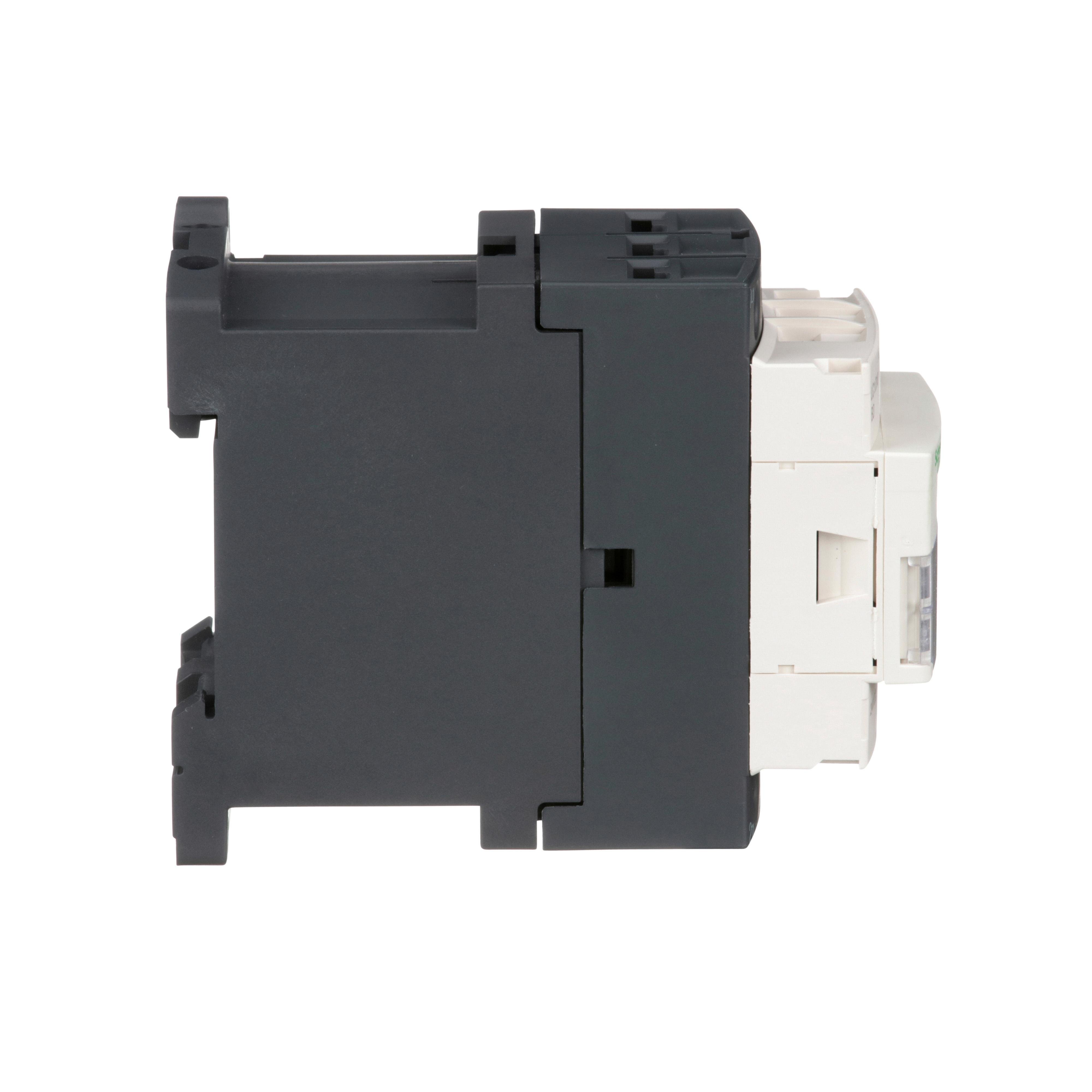 Picture of LC1D18BD - IEC contactor, TeSys Deca, nonreversing, 18A, 10HP at 480VAC, up to 100kA SCCR, 3 phase, 3 NO, 24VDC coil, open