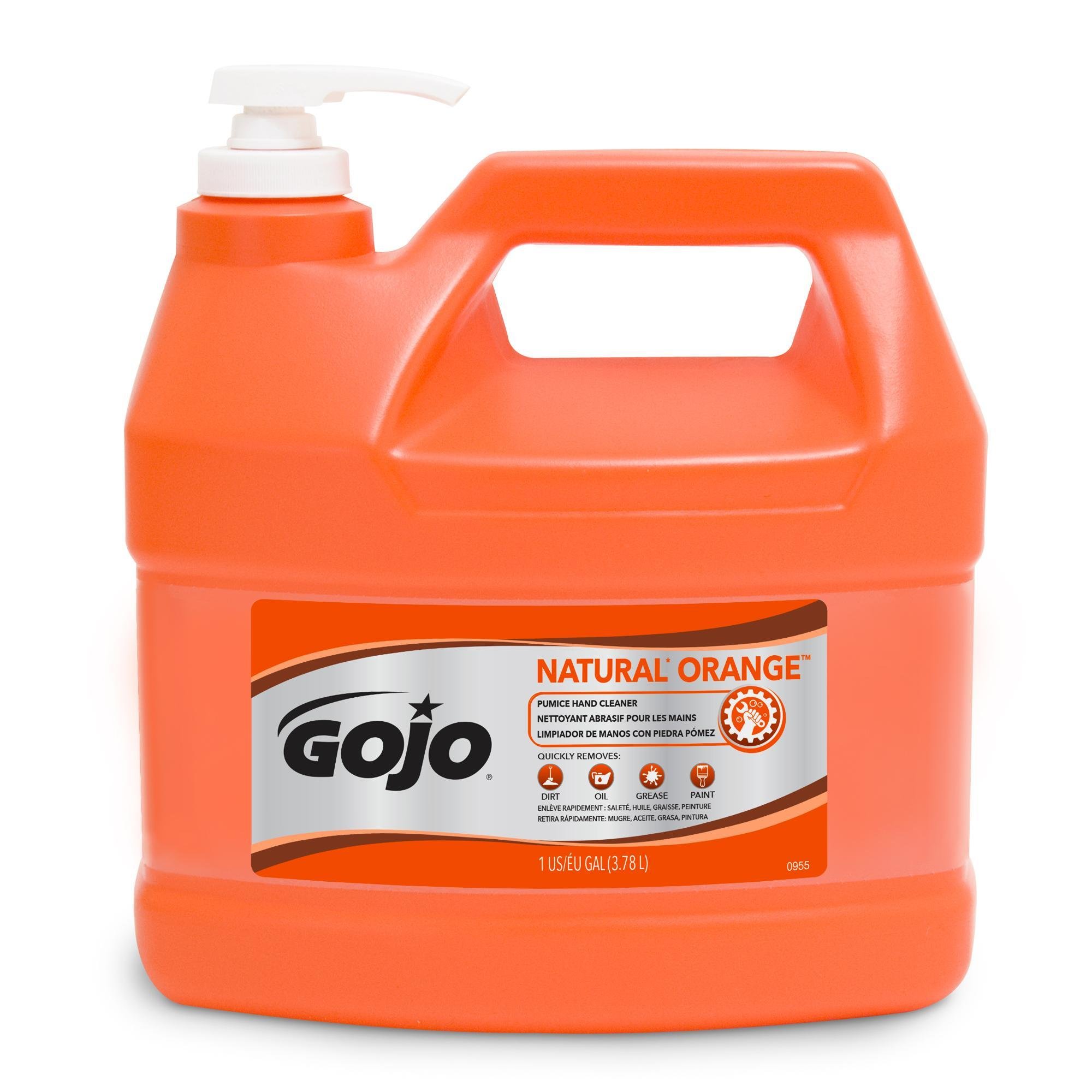 0955-02 - Gojo Natural Orange Pumice Hand Cleaner, 1 Gallon Quick Acting Lotion Hand Cleaner With Pumice Pump Bottle