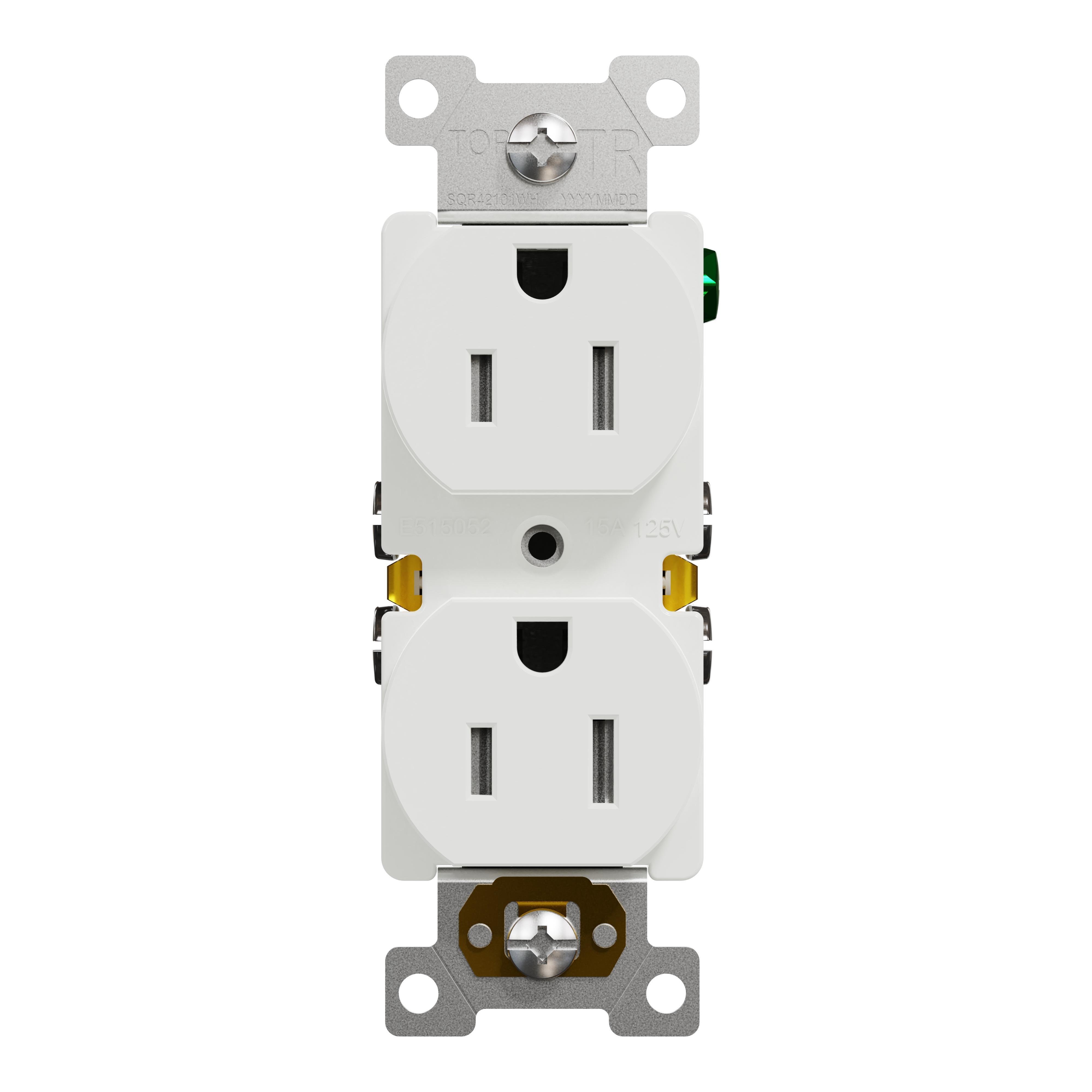 SQR42103WH - Socket-outlet, X Series, 15A, standard, duplex, tamper resistant, residential, white, matte finish, 30 pcs