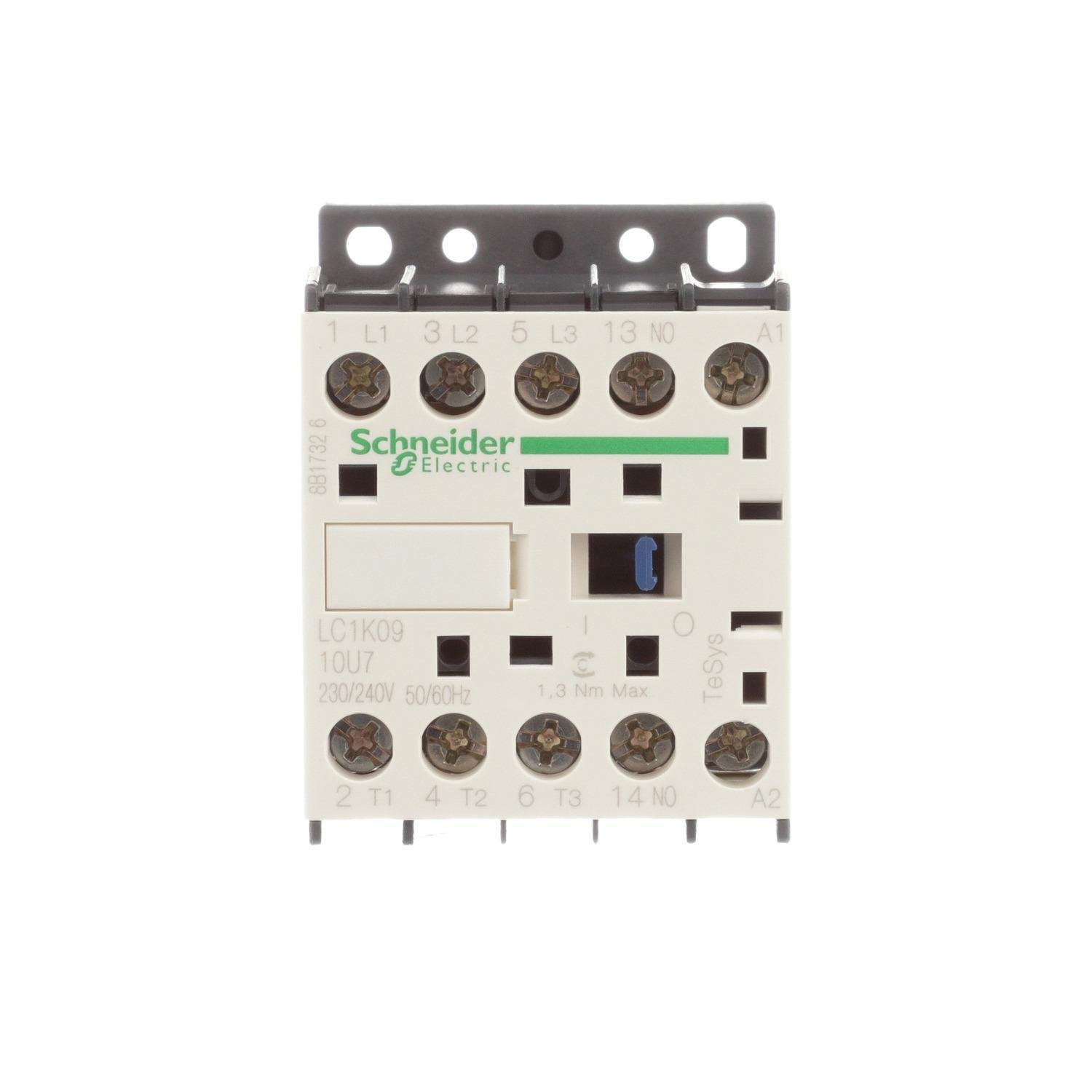 LC1K0910U7 - Contactor, TeSys K, 3P, AC-3, lt or eq to 440V 9A, 1 NO aux., 230 to 240VAC coil