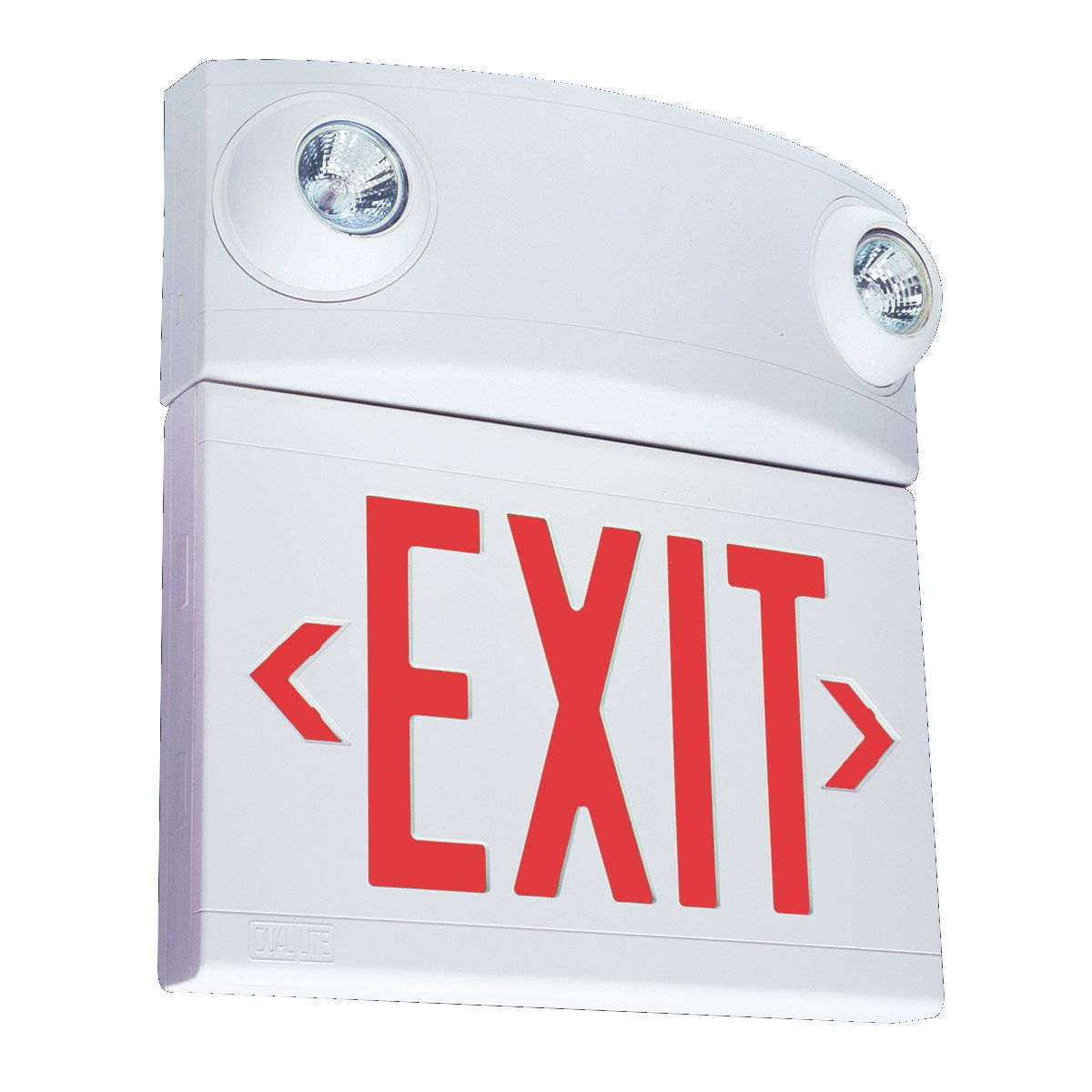 LTURW - LT Series designer combination exit/emergency light, Mounting Type: ceiling or wall mount, Face style: Universal Single/ Double Face, Wording On Sign: EXIT, Letter Color: red, Color: white, Number of Lamps: 2, Operation: emergency operation, Batte
