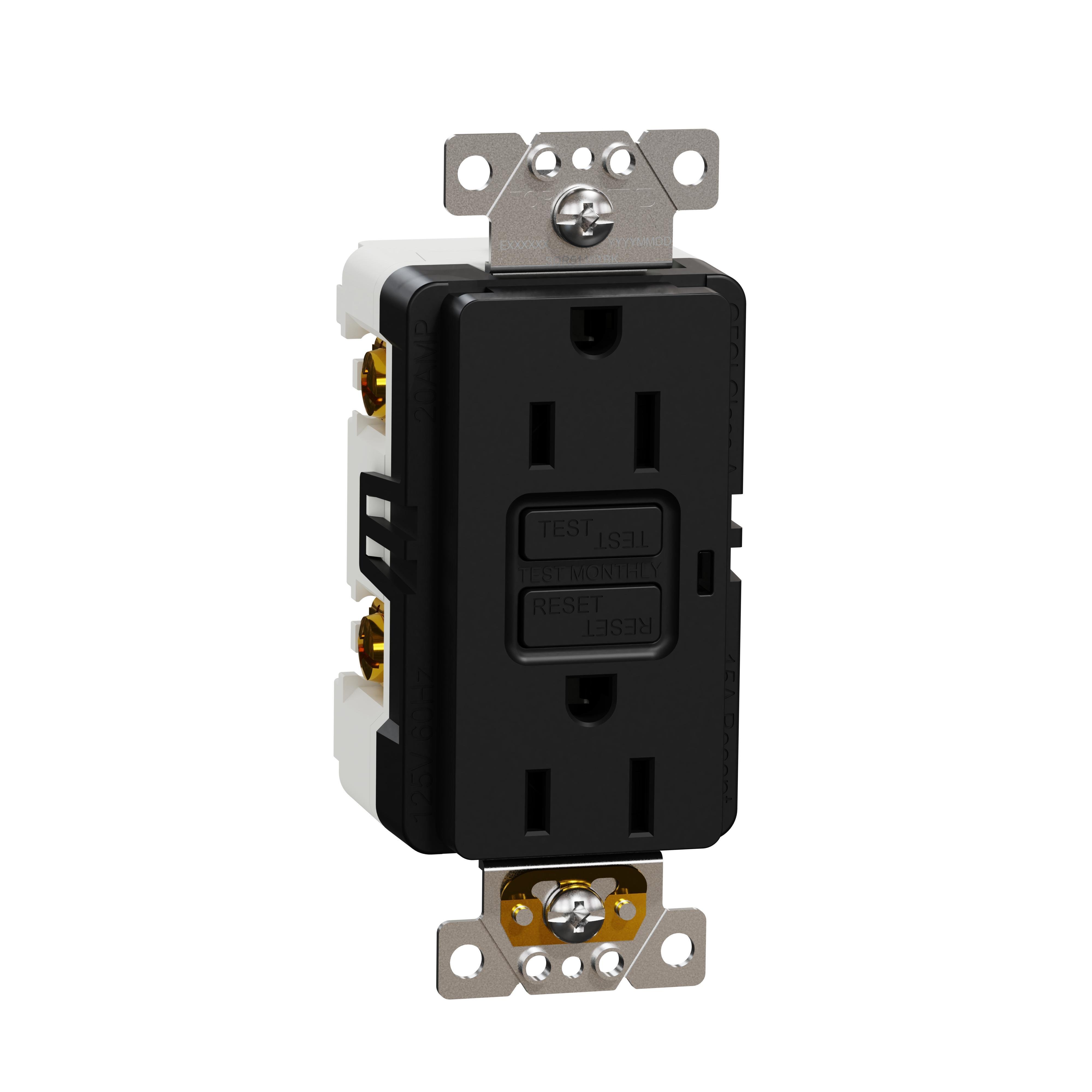 Picture of SQR51101BK - Socket-outlet, X Series, 15A, decorator, GFCI, tamper resistant, residential, black, matte finish
