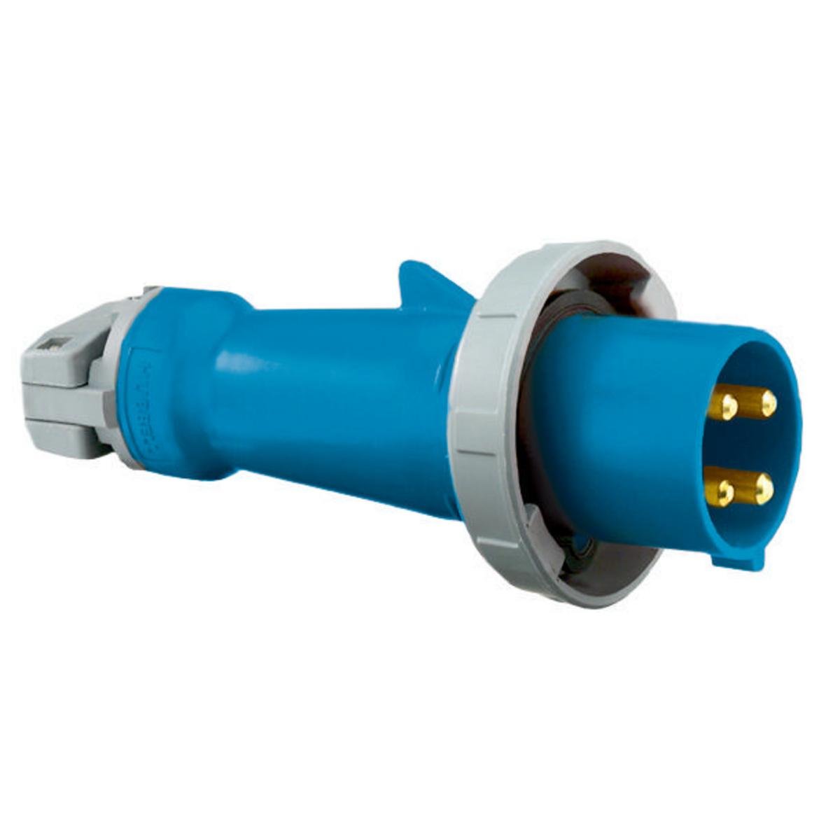 Picture of HBL4100P9W - Heavy Duty Products, IEC Pin and Sleeve Devices, Industrial Grade, Male, Plug, 100A 3-Phase Delta 250V AC, 3- Pole 4-Wire Grounding, Terminal Screws, Blue, Watertight