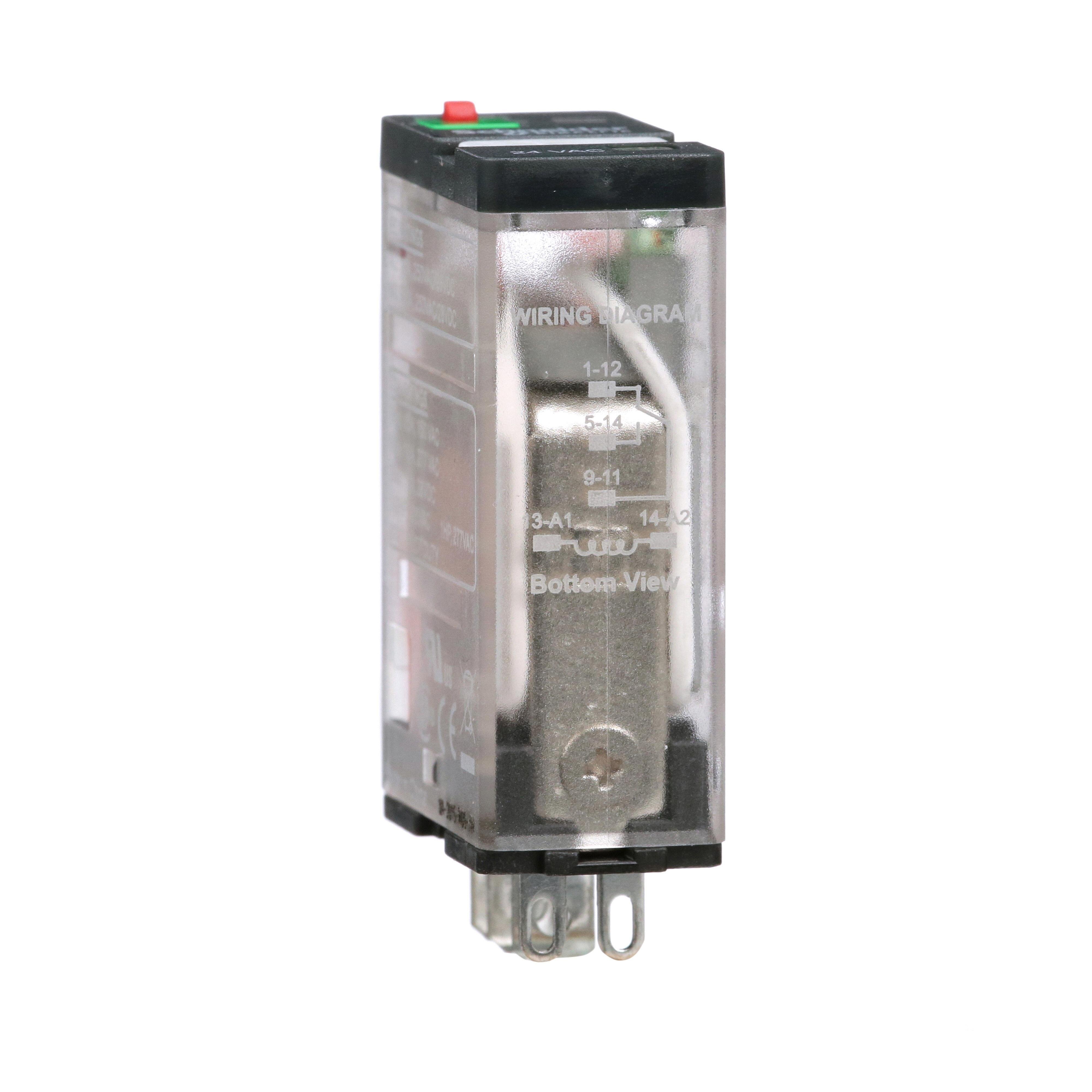 Picture of 781XAXRM4L-24A - Power Relay, General Purpose Relays, SPDT, LED clear cover, lock push button, faston terminals, 15A, 24V AC, 1NC + 1NO