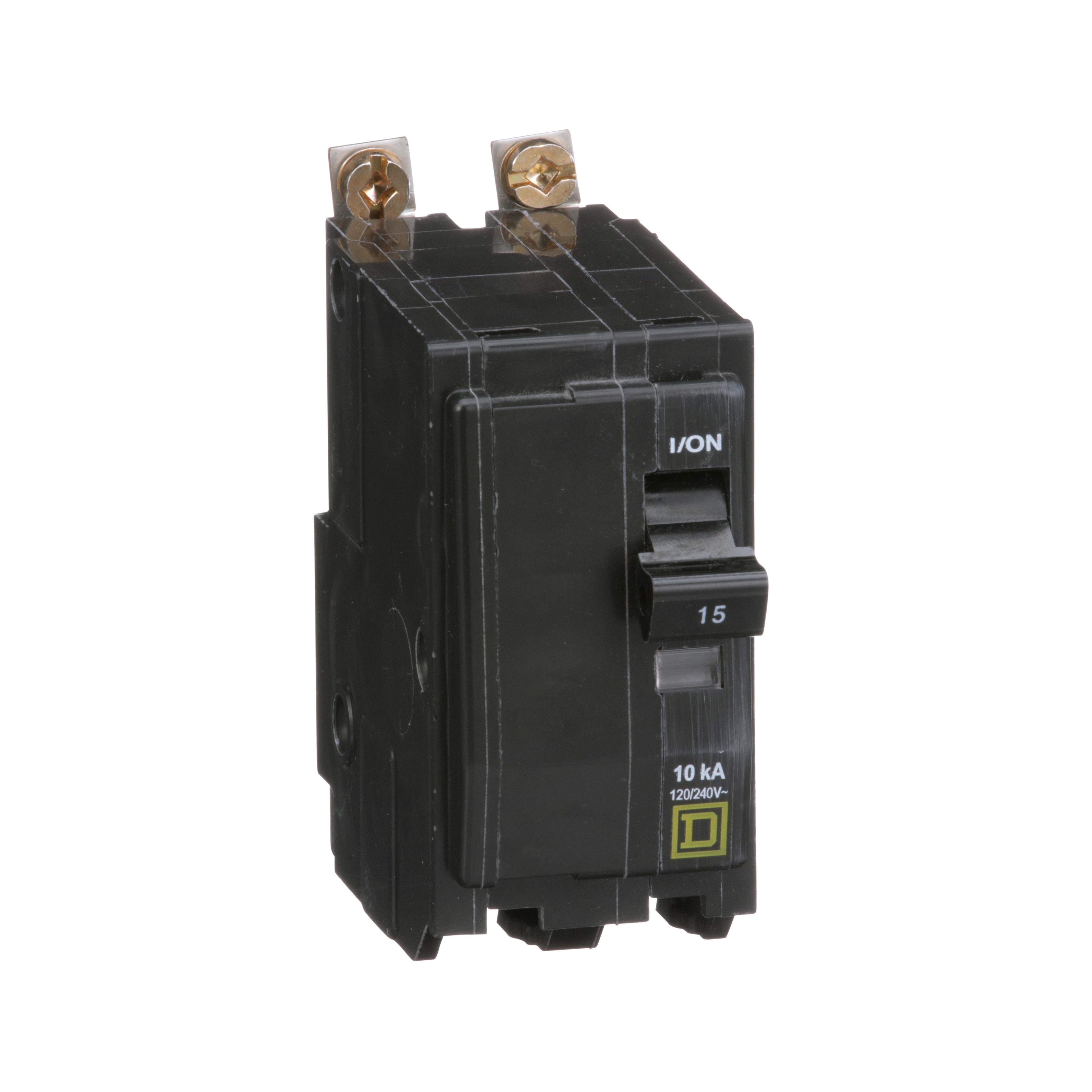 QOB215 - Mini circuit breaker, QO, 15A, 2 pole, 120/240VAC, 10kA, bolt on