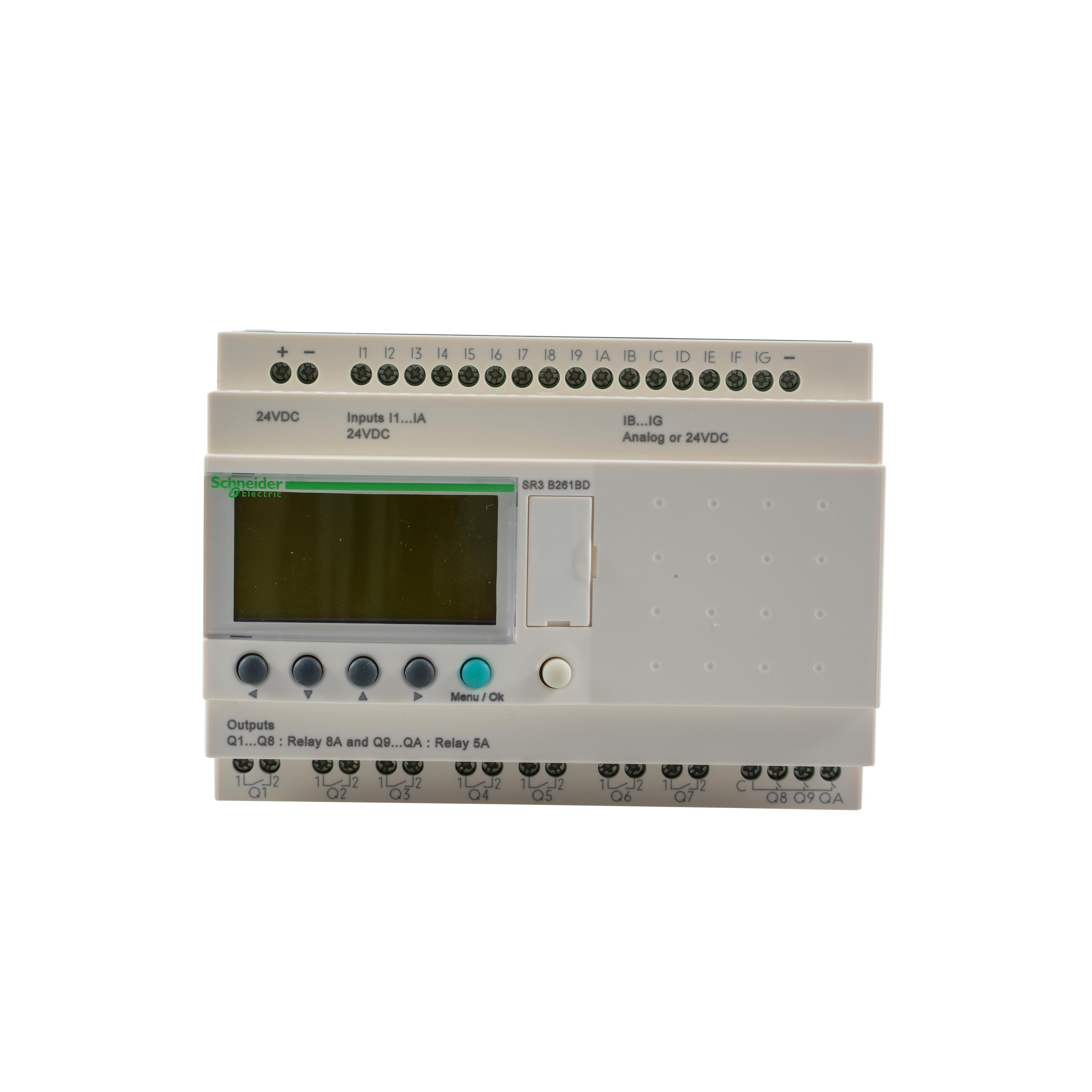 SR3B261BD - modular smart relay, Zelio Logic SR2 SR3, 26 IO, 24V DC, clock, display, 10 relay outputs