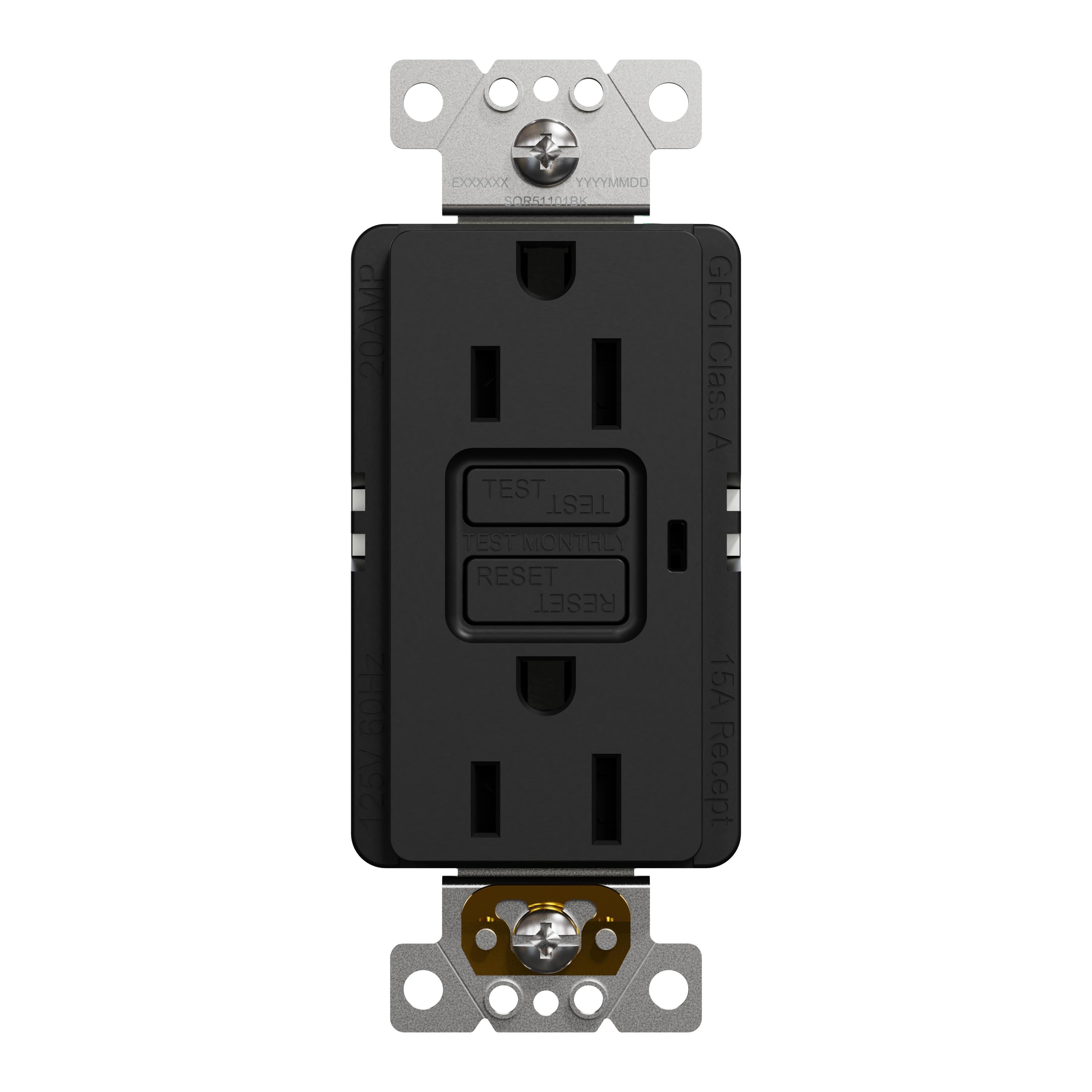 SQR51101BK - Socket-outlet, X Series, 15A, decorator, GFCI, tamper resistant, residential, black, matte finish