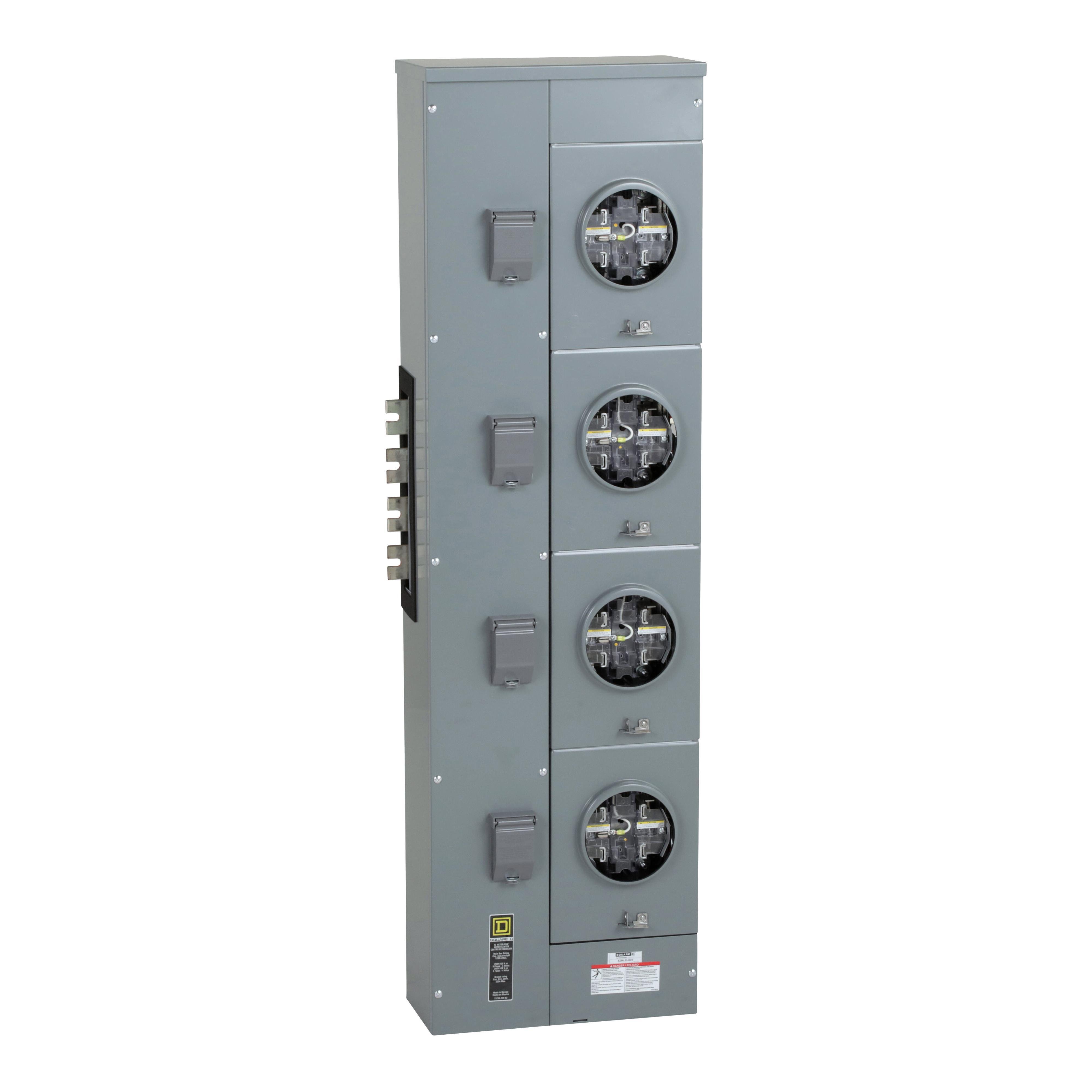 EZML314225 - Branch unit, EZ Meter-Pak, 225A, 4 x 5 jaw sockets, 208Y/120VAC, lever bypass, ringless, 1200A Al/Cu busbar