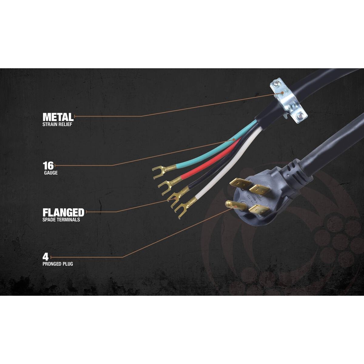 Picture of 90448808 - Southwire 9044SW8808 Range Replacement Cord - 6/2-8/2 50-AmpRound SRDT 4-Wire 4' with NEMA 14-50 Plug - Black