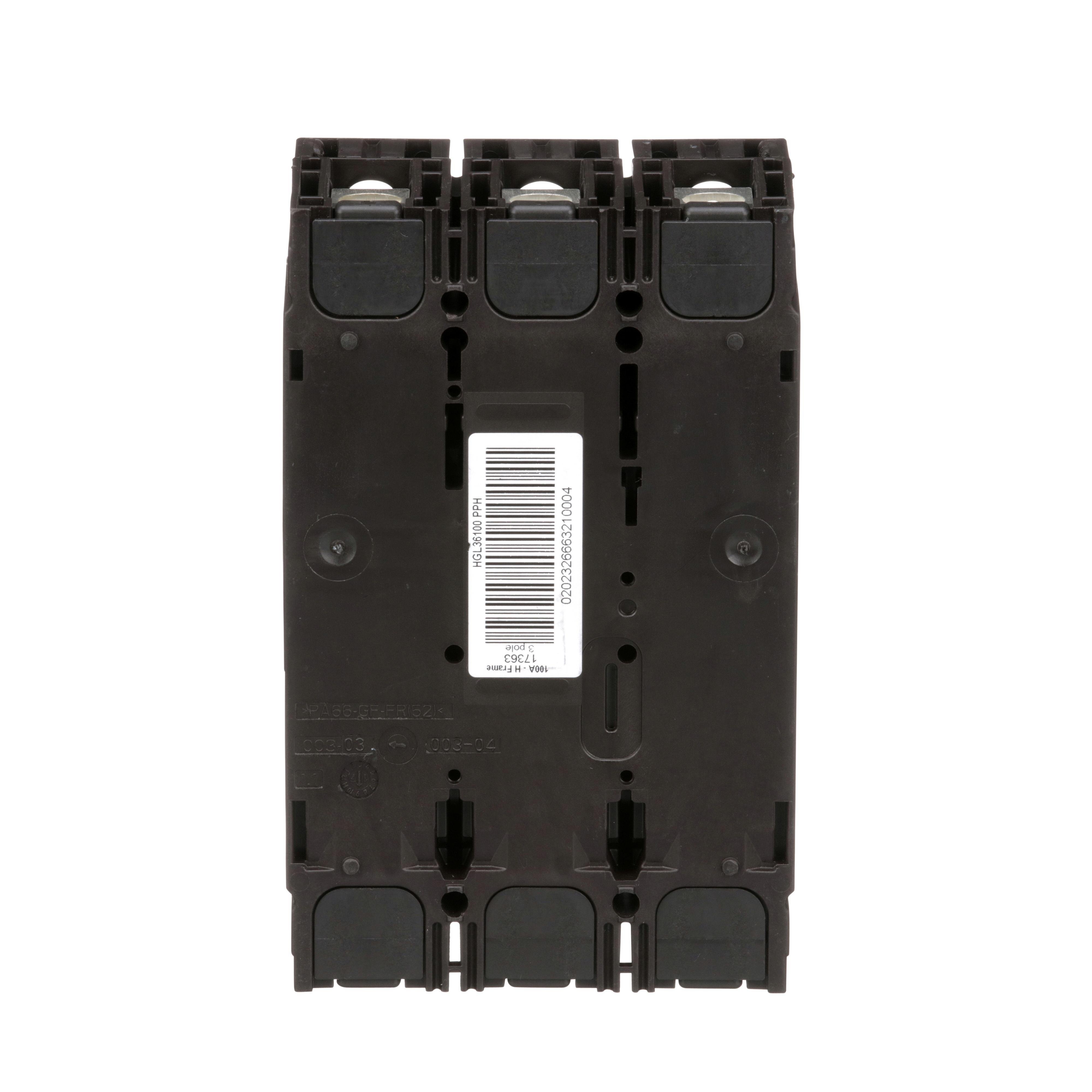 Picture of HGL36100 - Circuit breaker, PowerPacT H, 100A, 3 pole, 600VAC, 18kA, lugs, thermal magnetic, 80%