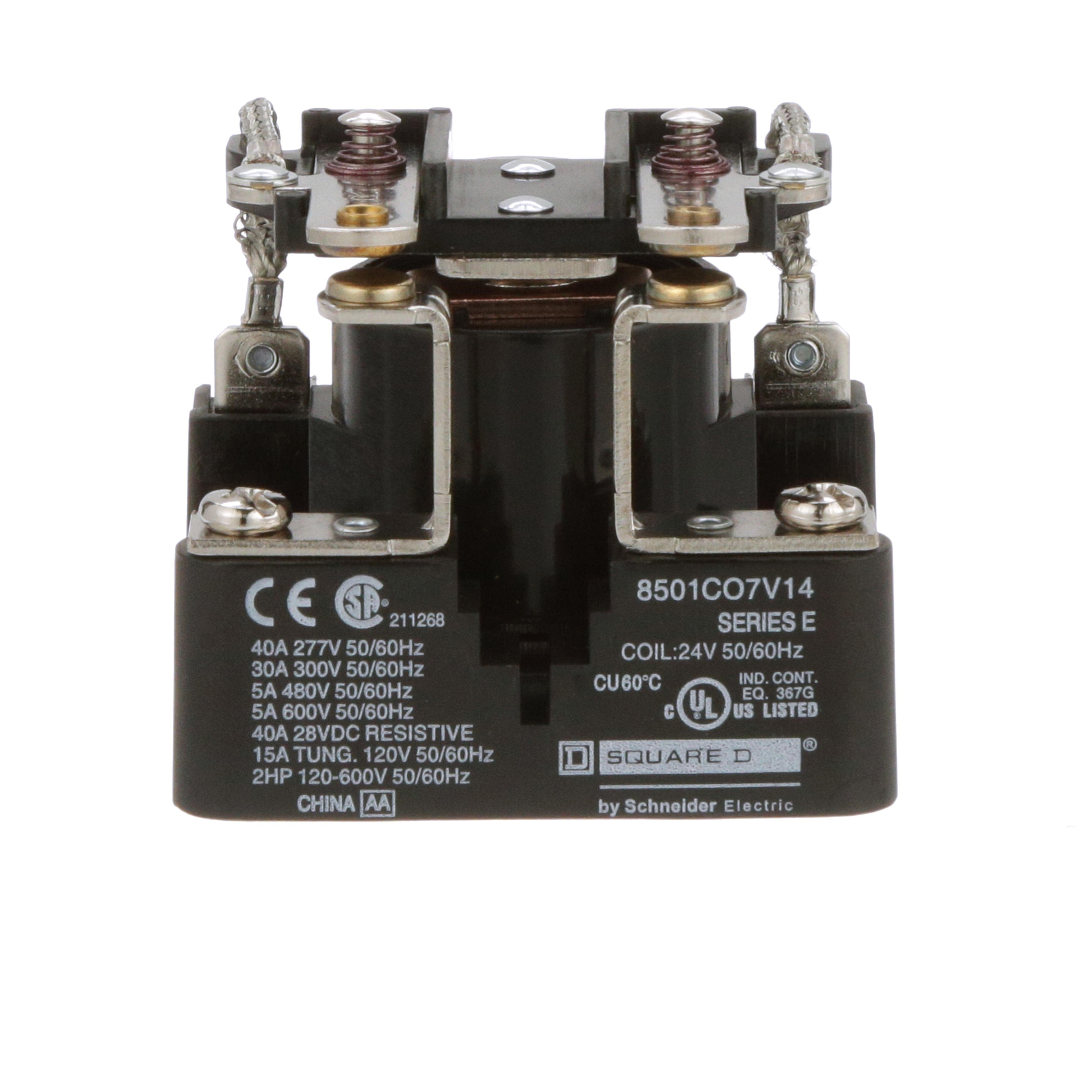 8501CO7V14 - Power Relay, Type C, 2 HP, 30A resistive at 300 VAC, DPST, 2 normally open contacts, 24 VAC coil