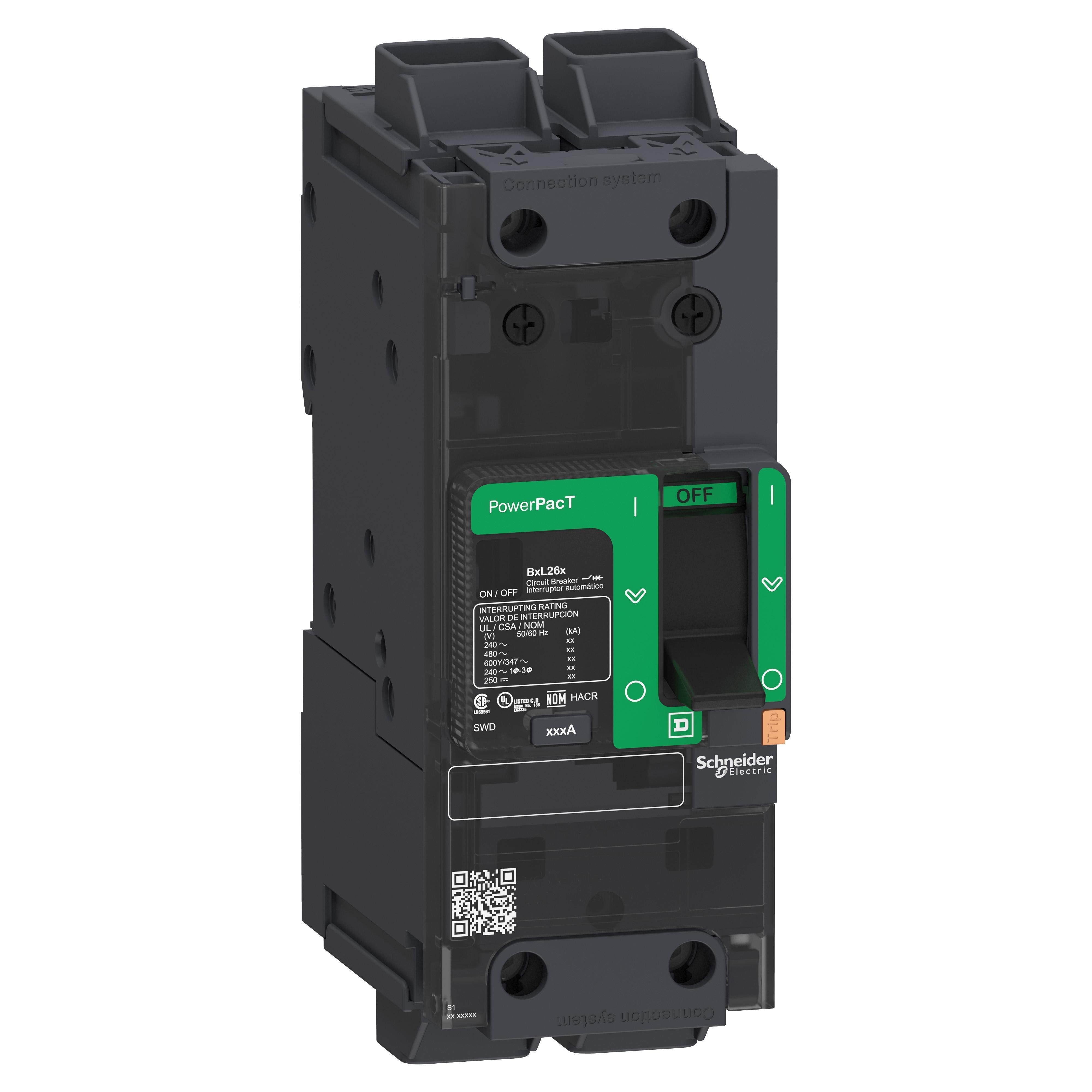 Picture of BDL26030 - Circuit breaker, PowerPacT B, 30A, 2 pole, 600Y/347VAC, 14kA, lugs, thermal magnetic, 80%