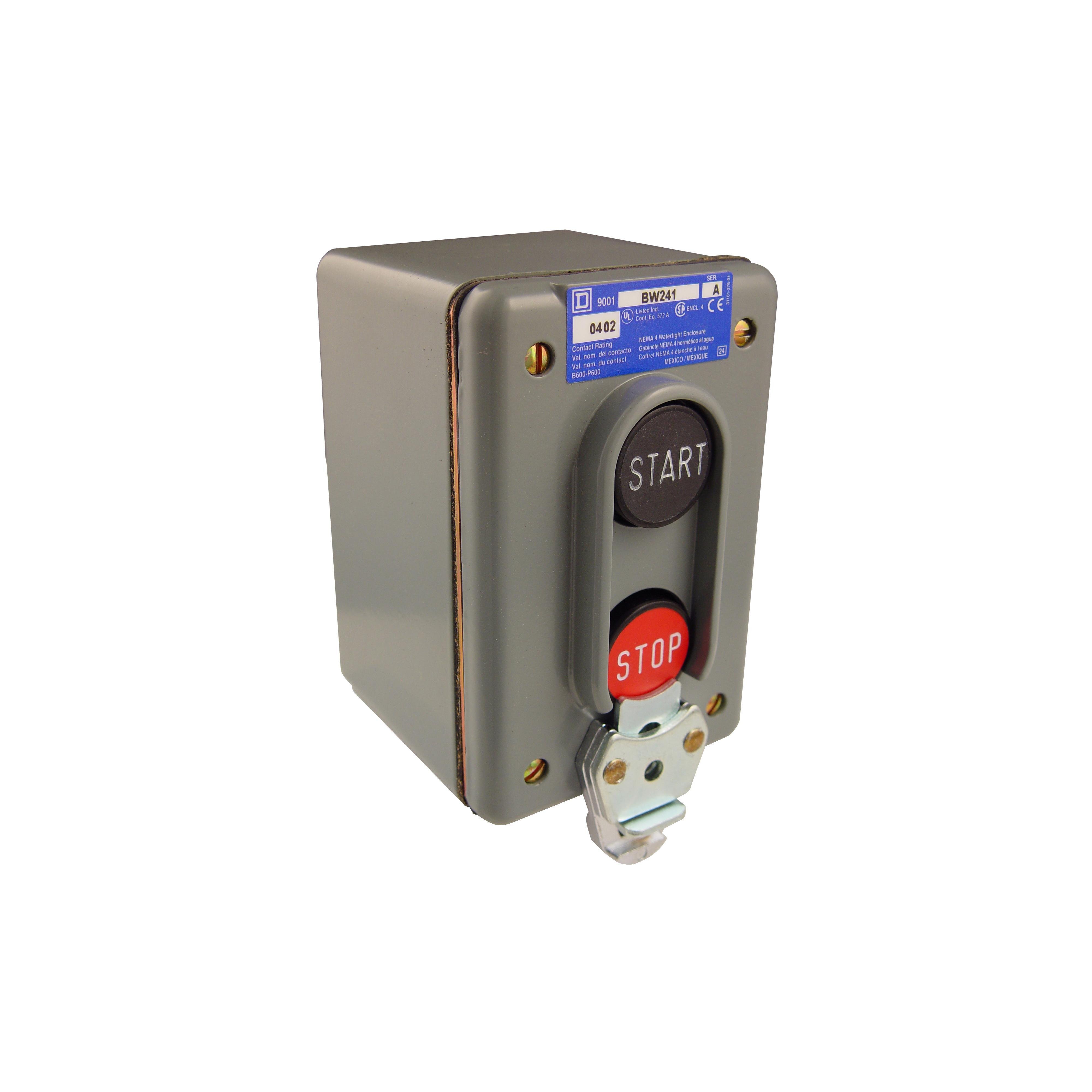 9001BW241 - Complete control station, Harmony 9001B, 2 push buttons START-STOP, 5A, 600V AC,1NO + 1NC, NEMA 4