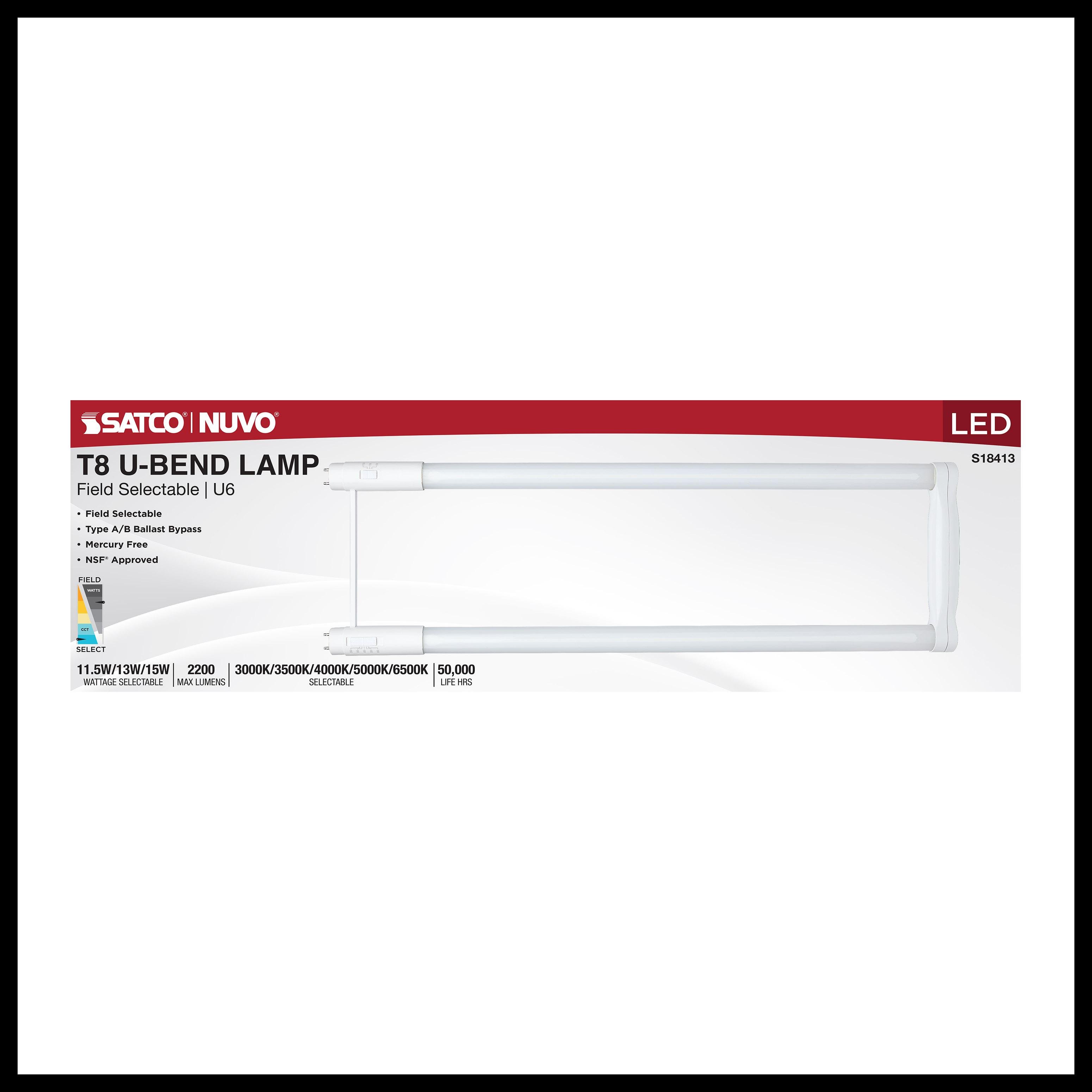 Picture of 11.5/13/15 Wattage Selectable T8 U-Bend LED - 30K/35K/40K/50K/65K CCT Selectable - 6-Inch - Frost Finish - 120-277 Range Voltage