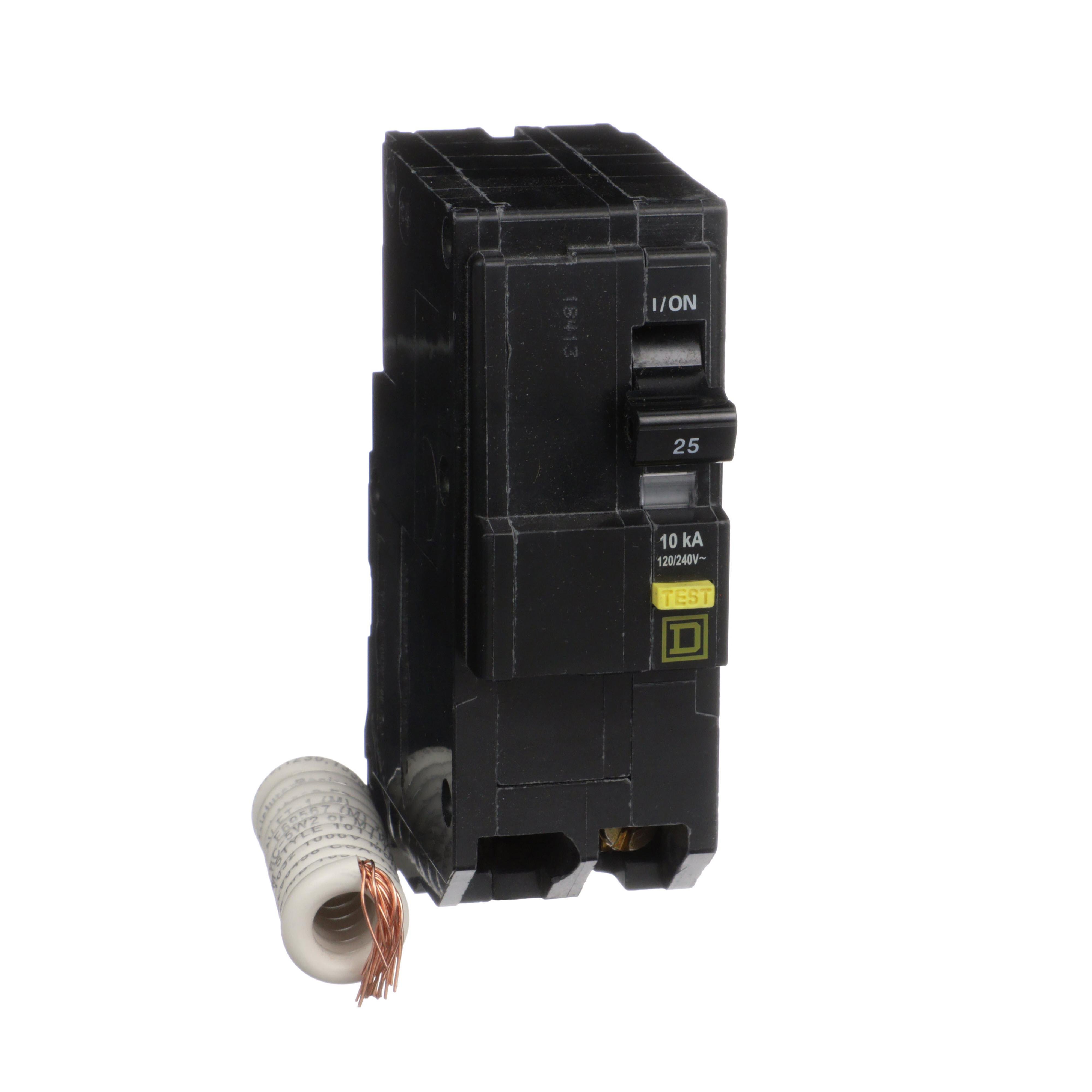 QO225GFI - [TAA] Mini circuit breaker, QO, 25A, 2 pole, 120/240VAC, 10kA, plug in, 6mA grd fault A, pigtail
