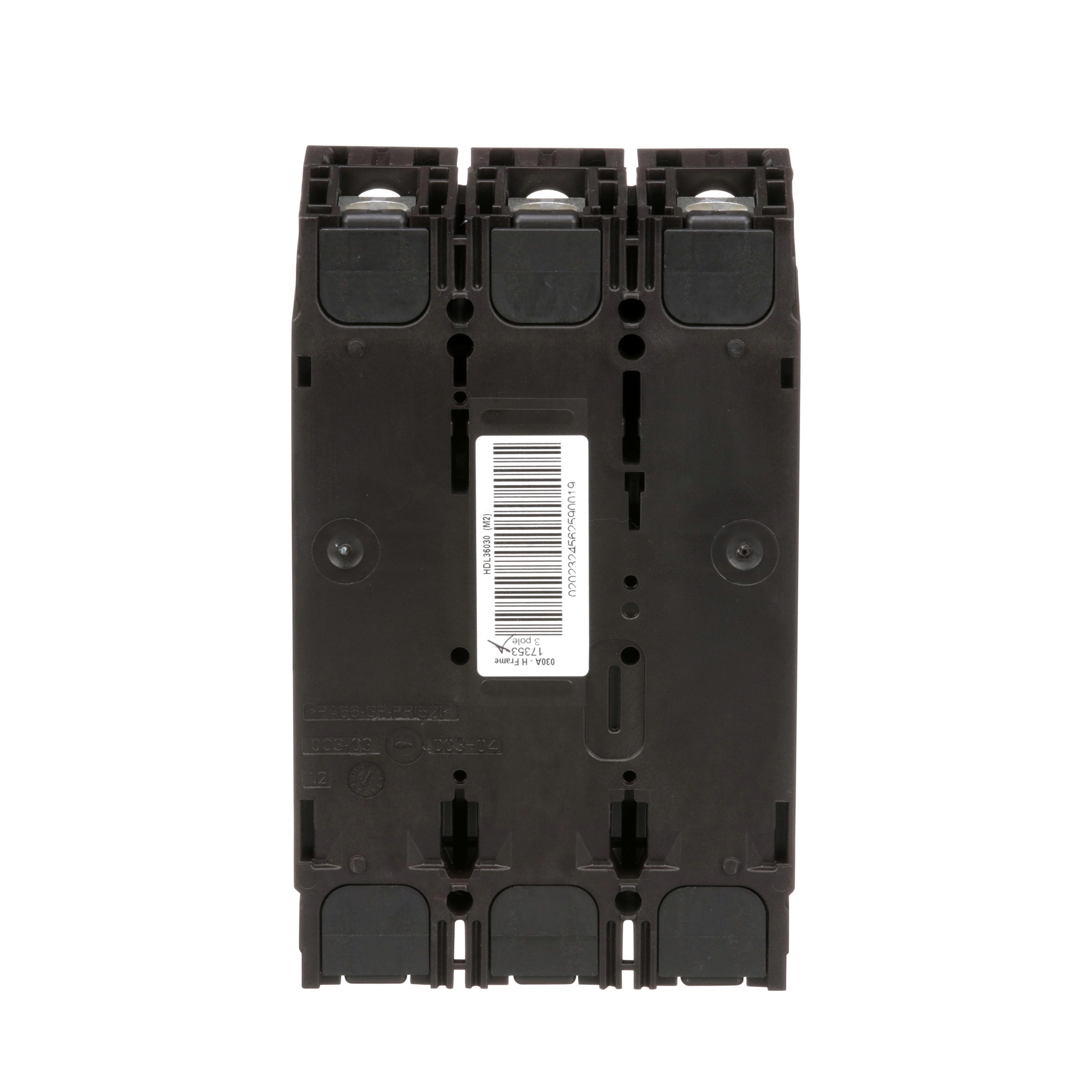 Picture of HDL36030 - Circuit breaker, PowerPacT H, 30A, 3 pole, 600VAC, 14kA, lugs, thermal magnetic, 80%