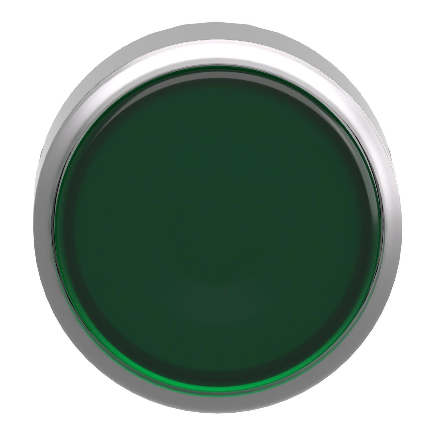 ZB4BW333 - Head for illuminated push button, Harmony XB4, metal, green flush, 22mm, universal LED, spring return, plan lens