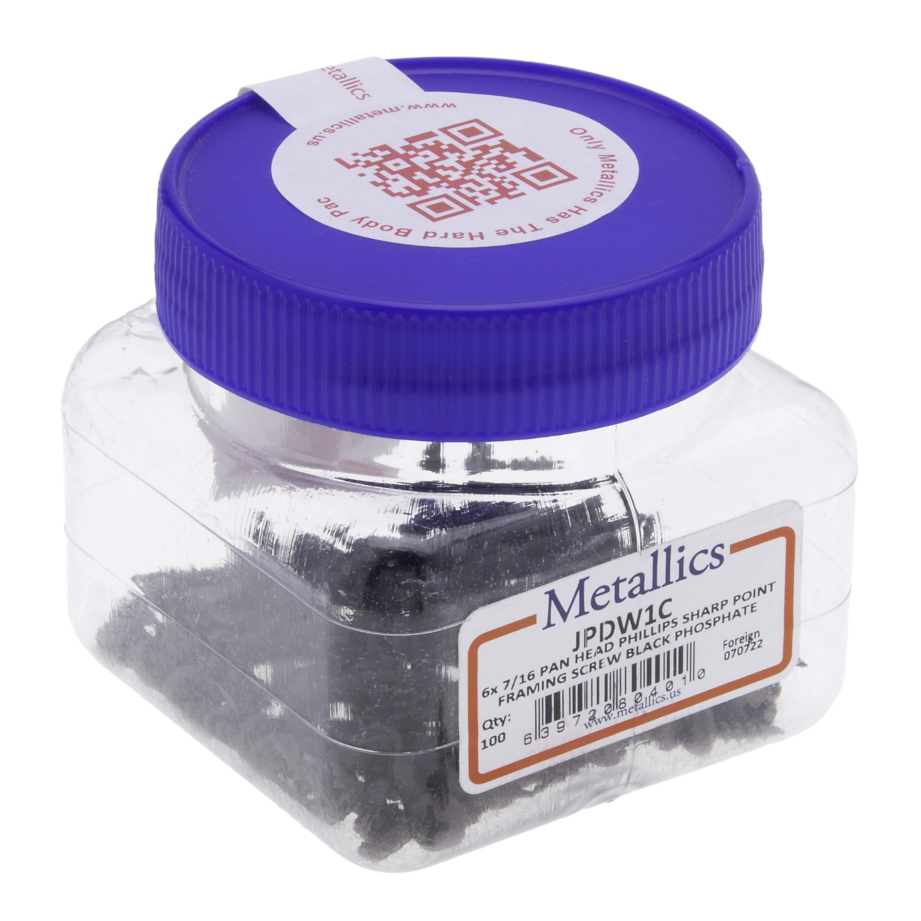 JPDW1C - 6 x 7/16 in. Pan Head Phillips Sharp Point Self-Piercing Framing Screws - Steel Black Phosphate - 100qty