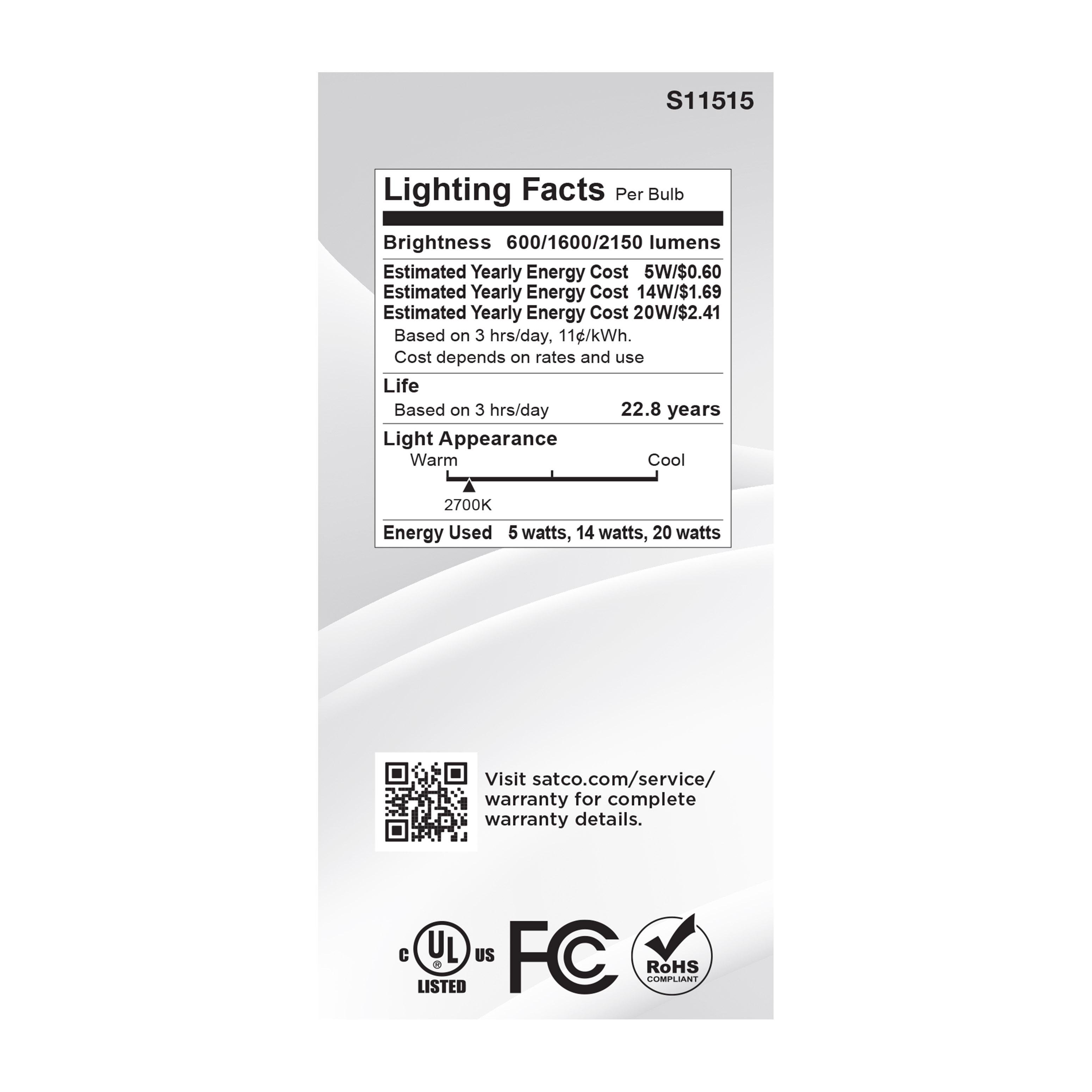 Picture of S11515 - 5/14/20 Wattage Selectable A21 LED - 3-Way Lamp - White Finish - 2700K CCT - Medium Double Contact Base - 120 Volt