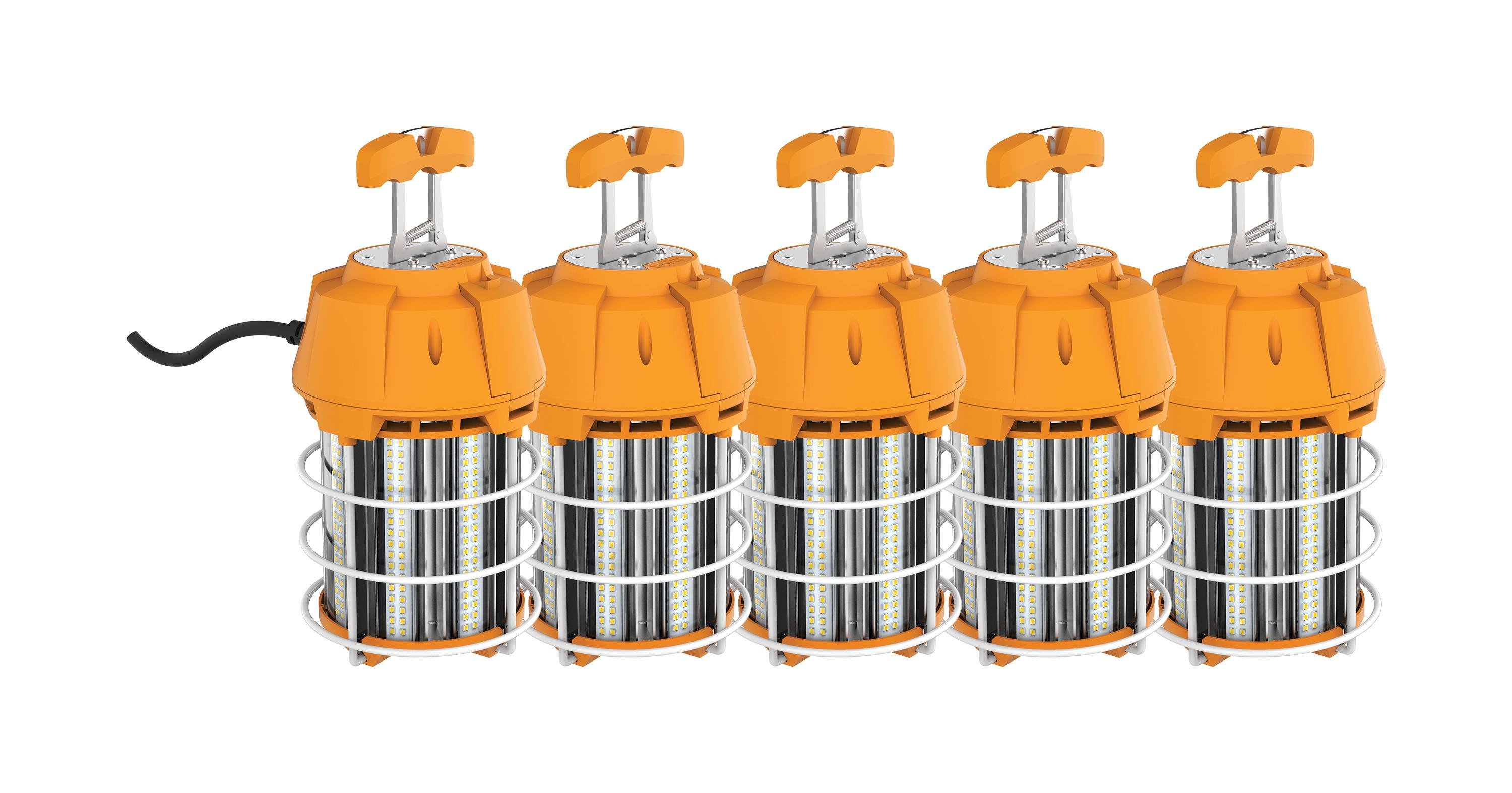 Picture of S38946 - 100 Watt LED Hi-Lumen temporary Hi-Bay Caged lamp - 5000K - Integrated Cord / Plug & Hook - 120 Volt