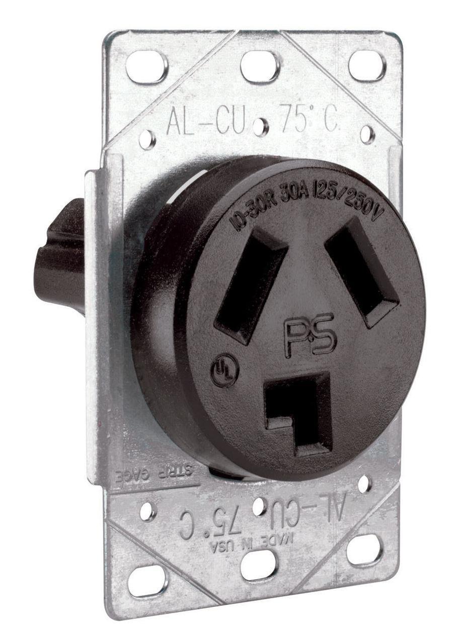 3860 - 30A 125/250V 10-30R Straight Blade Single Flush Receptacle, 3-Pole, 3-Wire