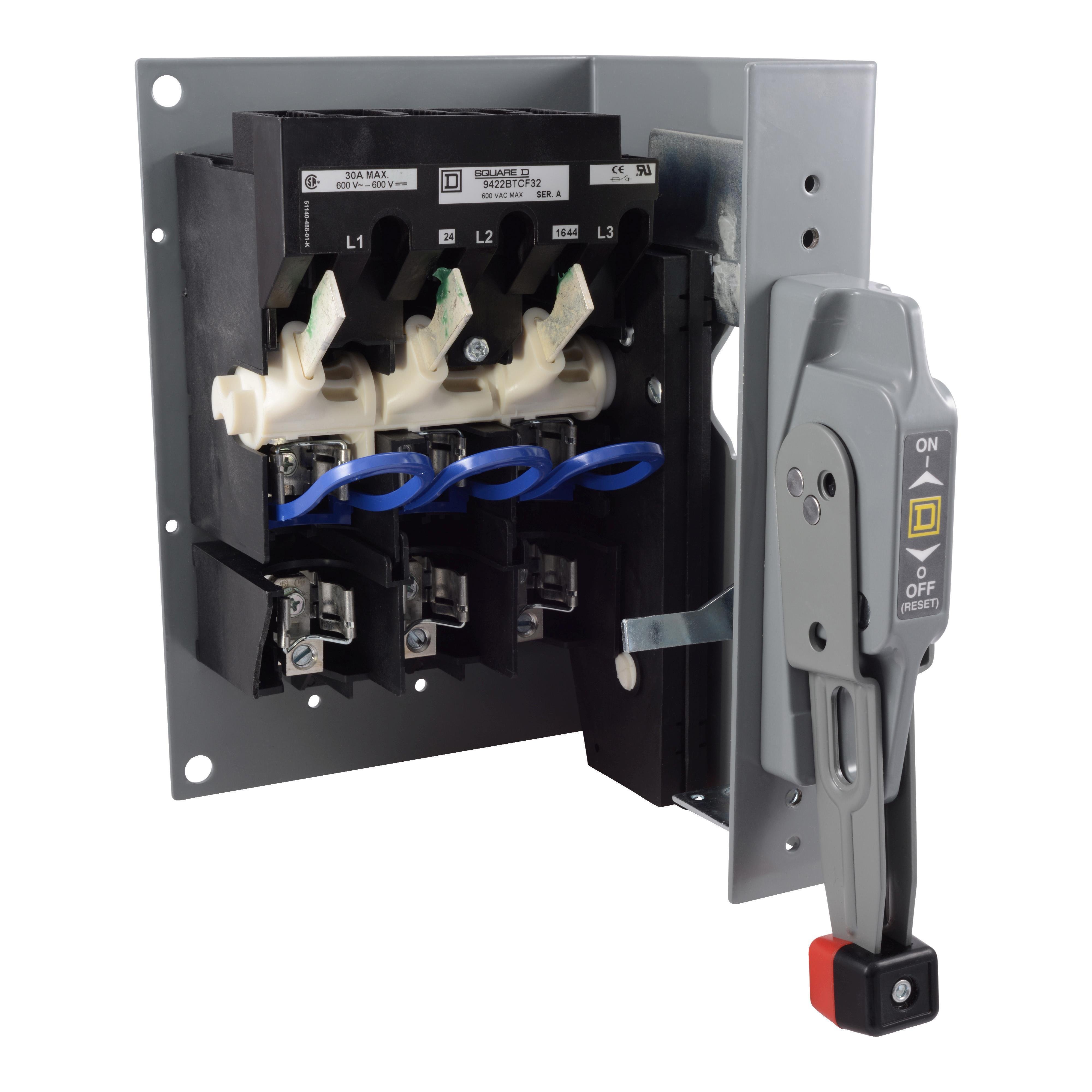 9422BTCN30 - Operating mechanism, flange mounted, fixed depth assembly, 30A, 600 V, no fuse, switch mechanism, 6 inch handle