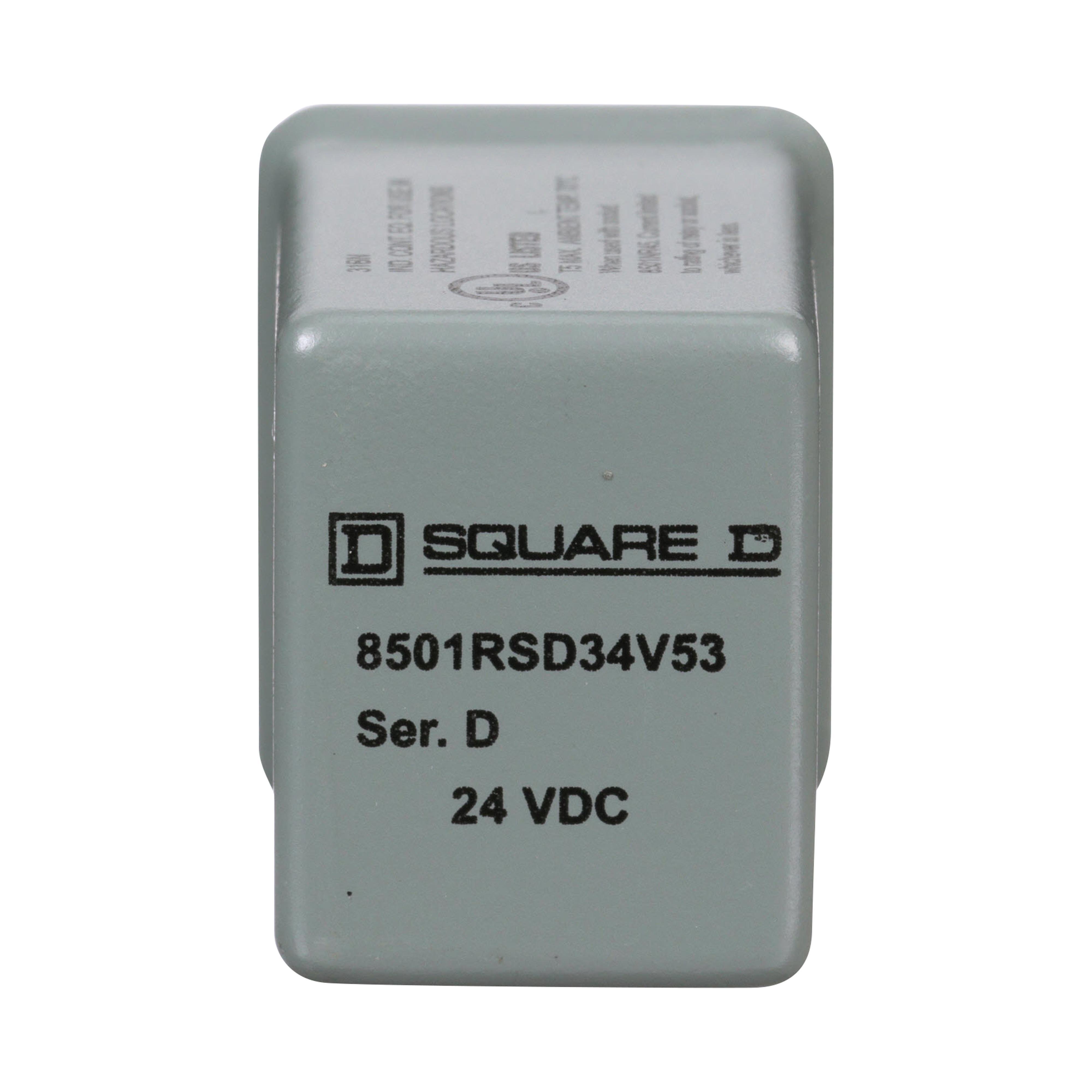 8501RSD34V53 - Plug in relay, Type R, hermetically sealed miniature, 5A resistive at 240 VAC, 14 blade, 4PDT, 4 NO, 4 NC, 24 VDC coil