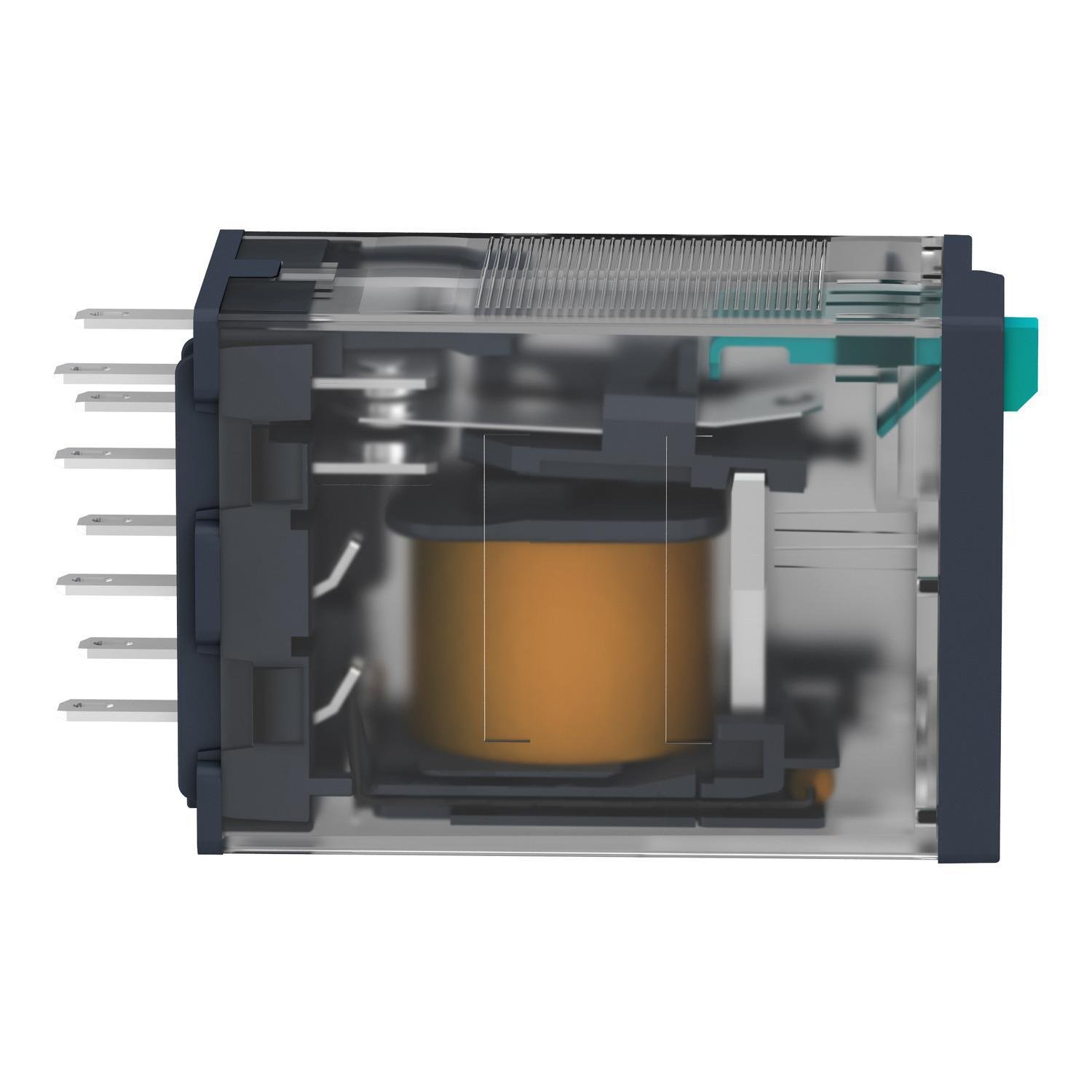 Picture of RXM3AB2BD - miniature plug in relay, Harmony Electromechanical Relays, 10A, 3CO, with LED, lockable test but to n, 24V DC