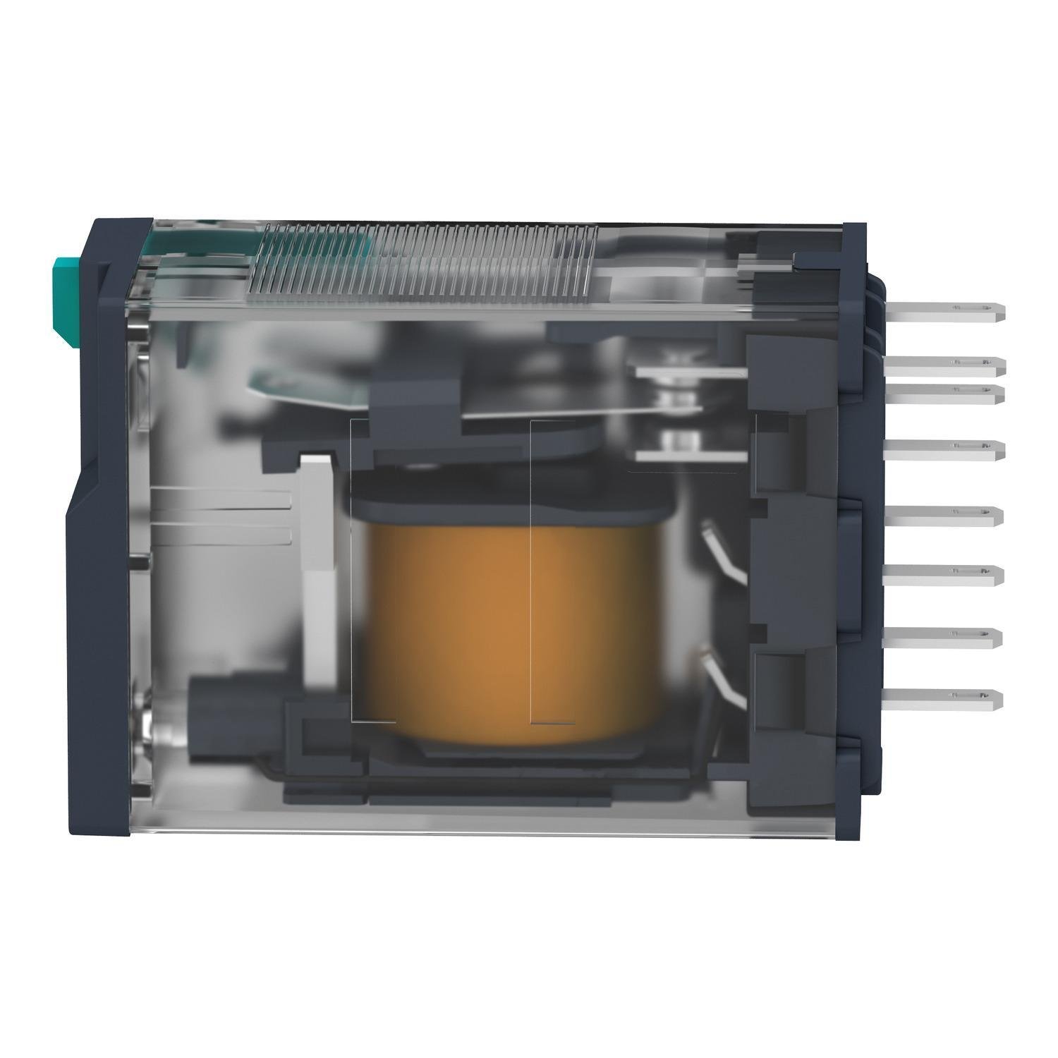 Picture of RXM3AB2BD - miniature plug in relay, Harmony Electromechanical Relays, 10A, 3CO, with LED, lockable test but to n, 24V DC