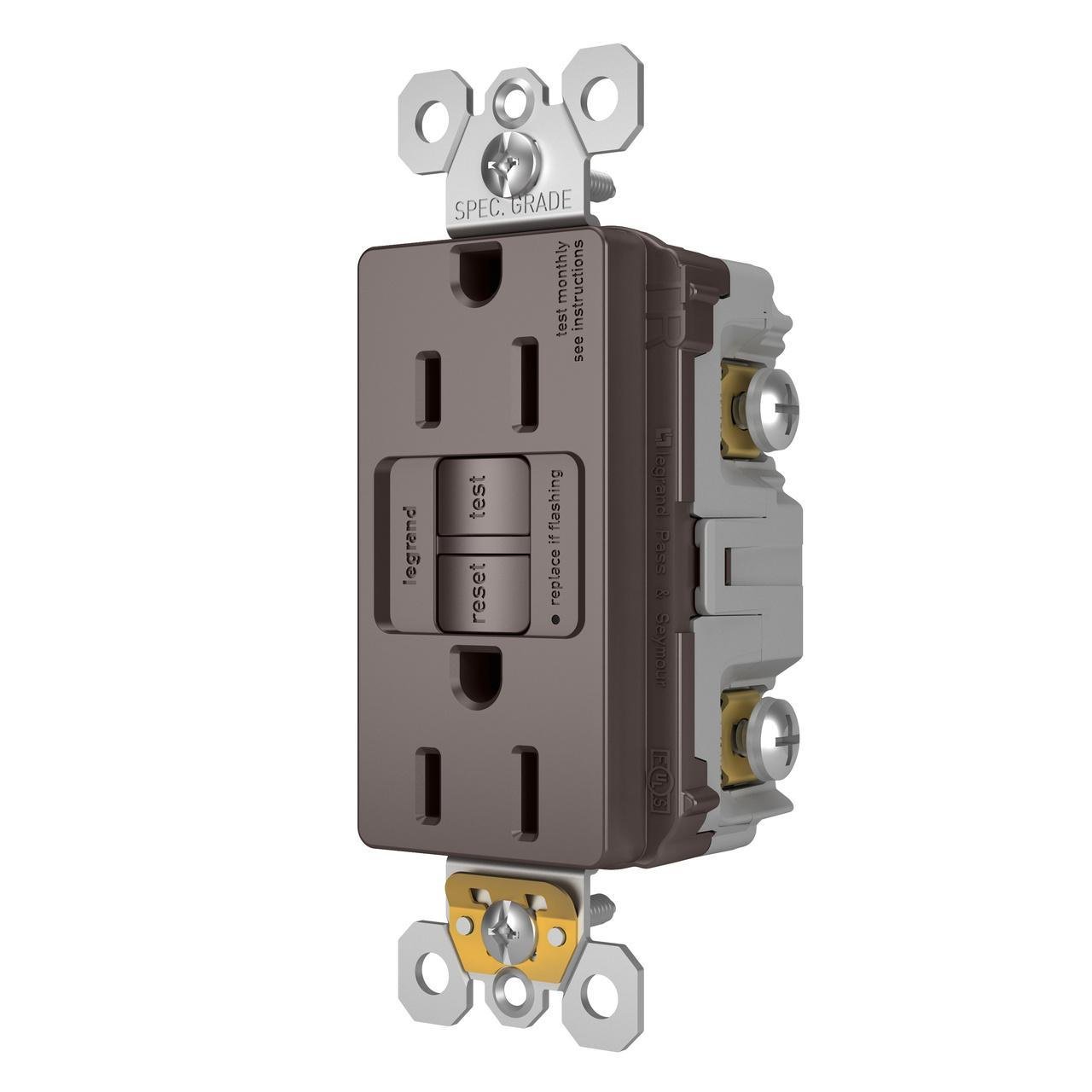 Picture of 1597-TR - radiant® Tamper-Resistant 15A Duplex Self-Test GFCI Receptacles with SafeLock® Protection, Brown