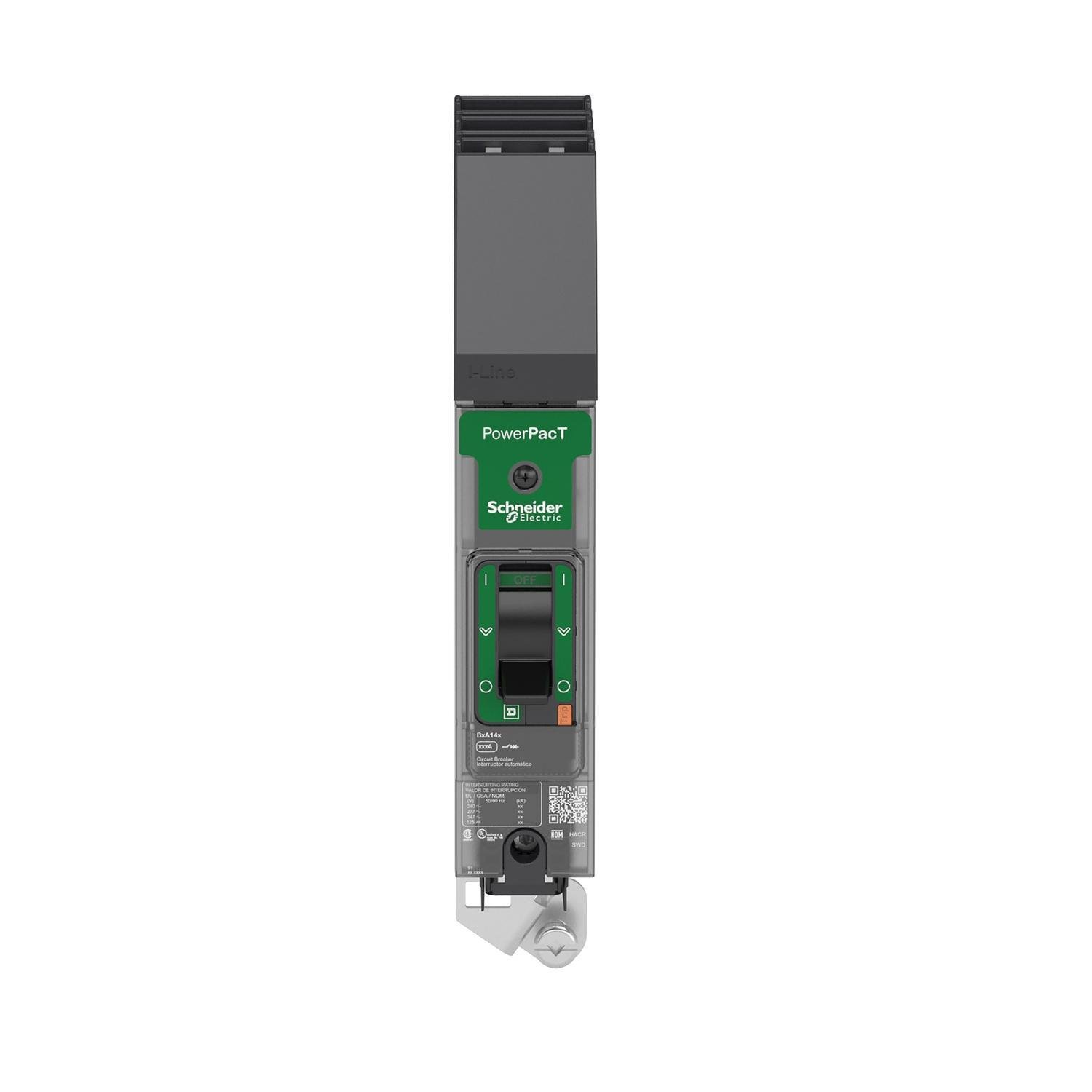 BGA160201 - Circuit breaker, PowerPacT B, 20A, 1 pole, 600Y/347VAC, 18kA, I-Line, thermal magnetic, 80%, A