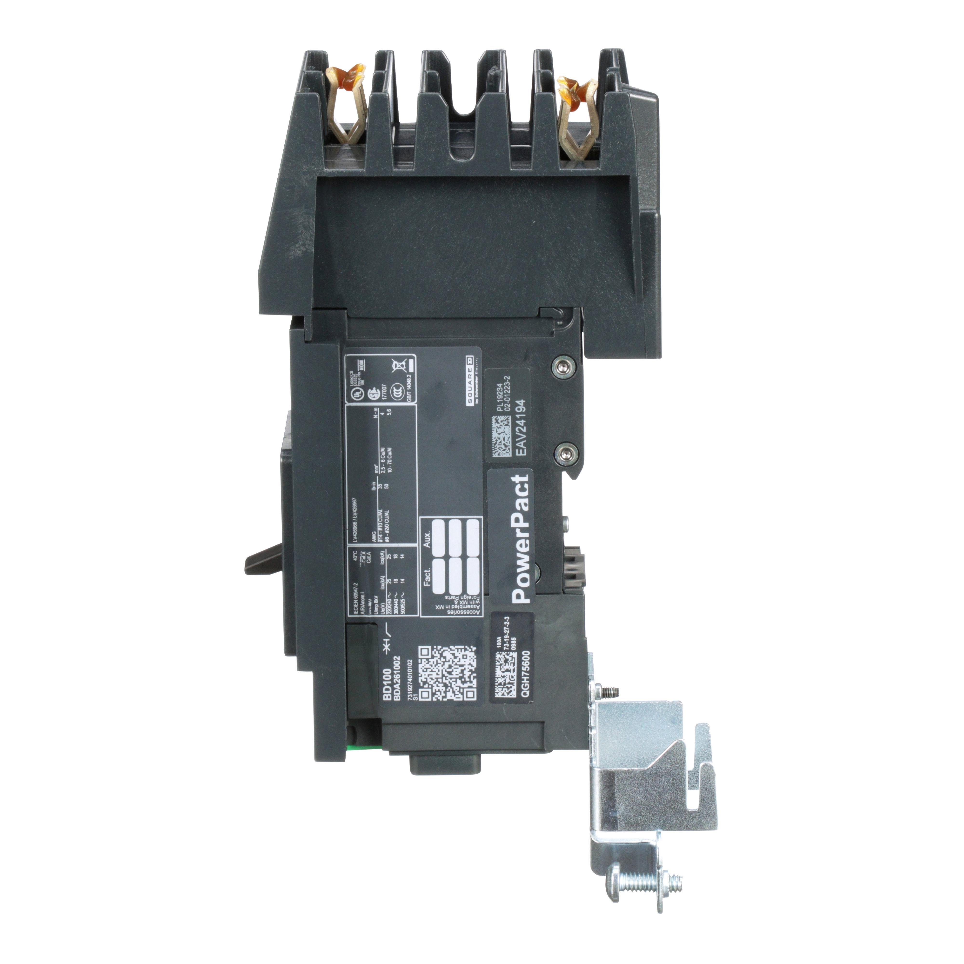 Picture of BDA260202 - Circuit breaker, PowerPacT B, 20A, 2 pole, 600Y/347VAC, 14kA, I-Line, thermal magnetic, 80%, AC