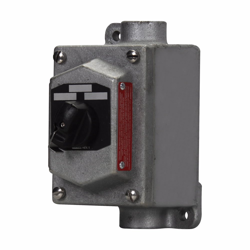 Picture of KT-MT1012GB - Eaton Crouse-Hinds series EDS selector switch control station, With selector switch, With two 3/4" hubs, Feraloy iron alloy, Two-position, two-circuit, 2, 1, Single-gang, 2, Through feed, 3/4", 600 Vac