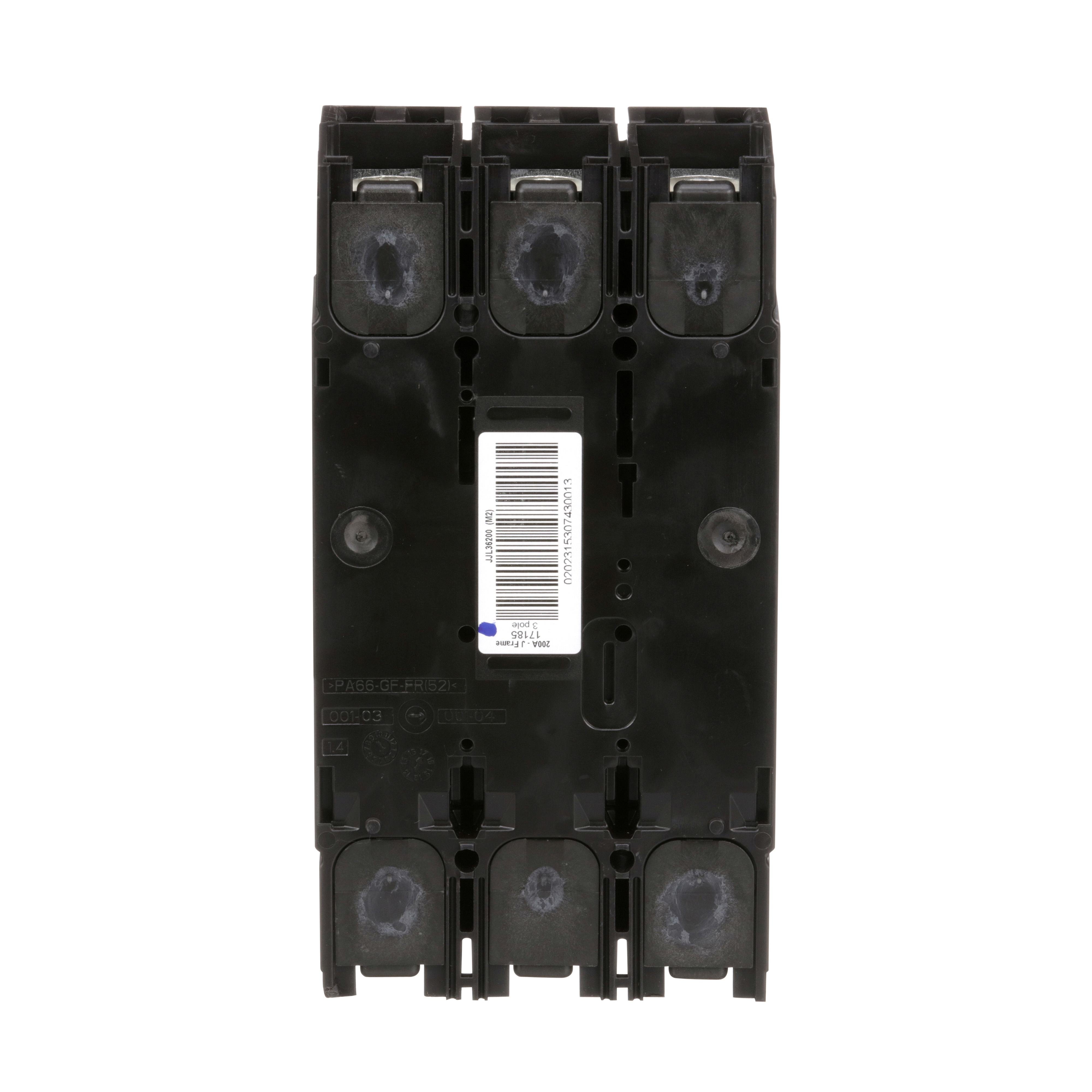 Picture of JJL36200 - Circuit breaker, PowerPacT J, 200A, 3 pole, 600VAC, 25kA, lugs, thermal magnetic, 80%