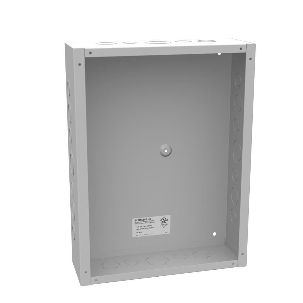 12164-SC1 - 16x4X12 Screw Cover Type 1 UL Listed Steel Knockouts ANSI 61 Gray Cover With Teardrop Slots Mounting Holes In Back