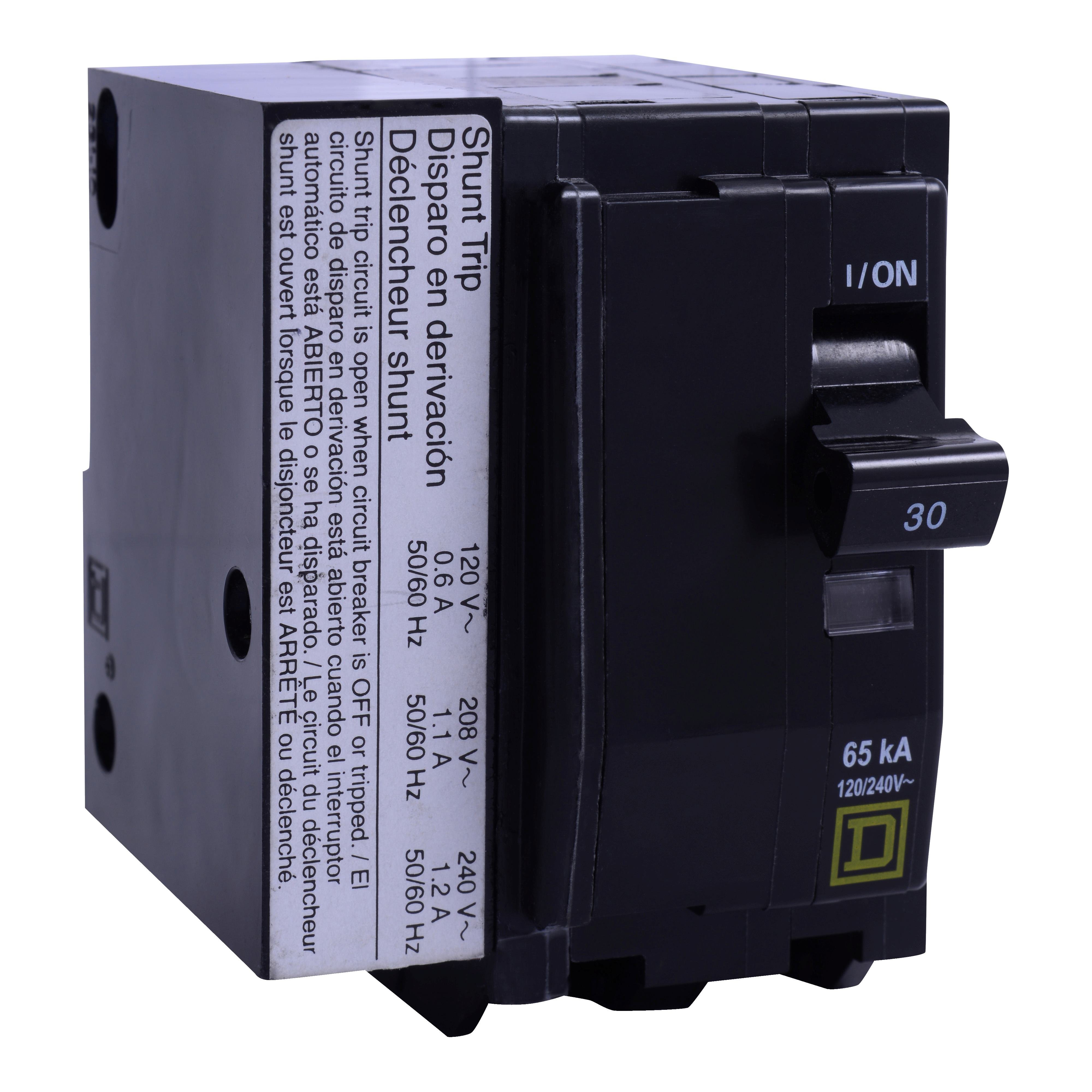 Picture of QO2301021 - Mini circuit breaker, QO, 30A, 2 pole, 120/240VAC, 10kA, plug in, AC shunt