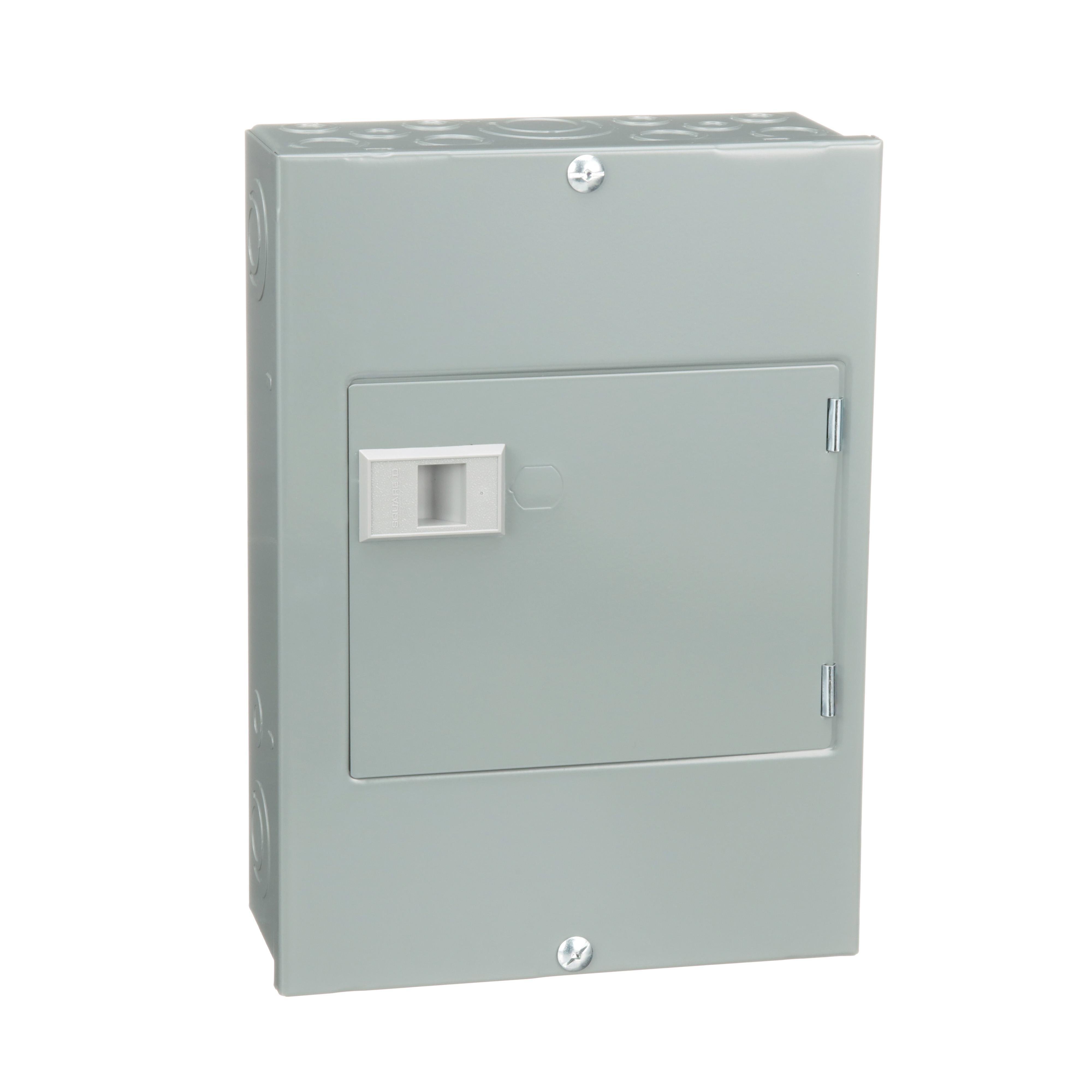 QO612L100DS - Load center, QO, 1 phase, 6 spaces, 12 circuits, 100A fixed main lugs, NEMA1, door surface cover